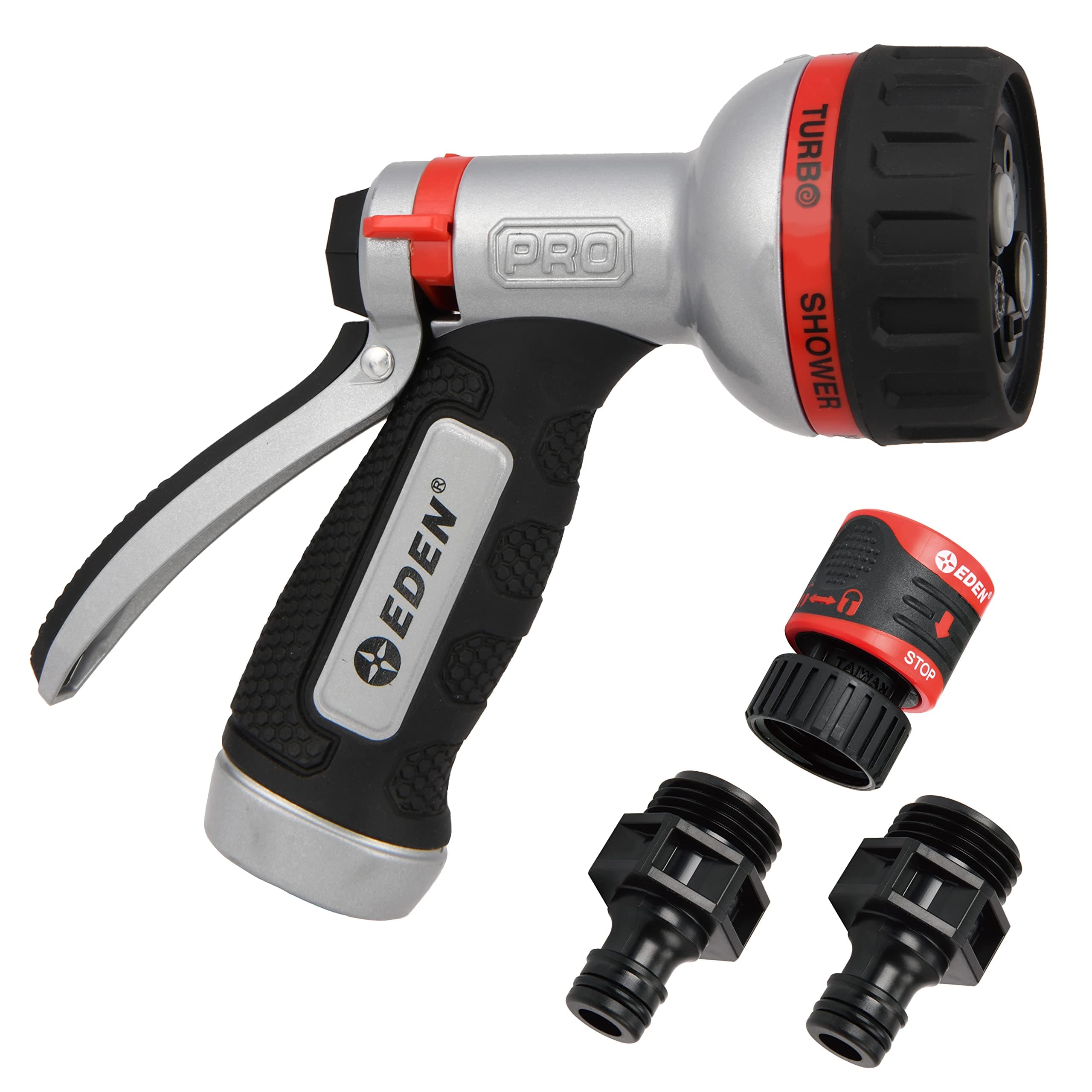 PRO 94830 Metal Rear Trigger 6-Pattern Turbo Nozzle, Heavy Duty Hose Sprayer for Garden, Plants, Lawns, Quick Connect Set Included