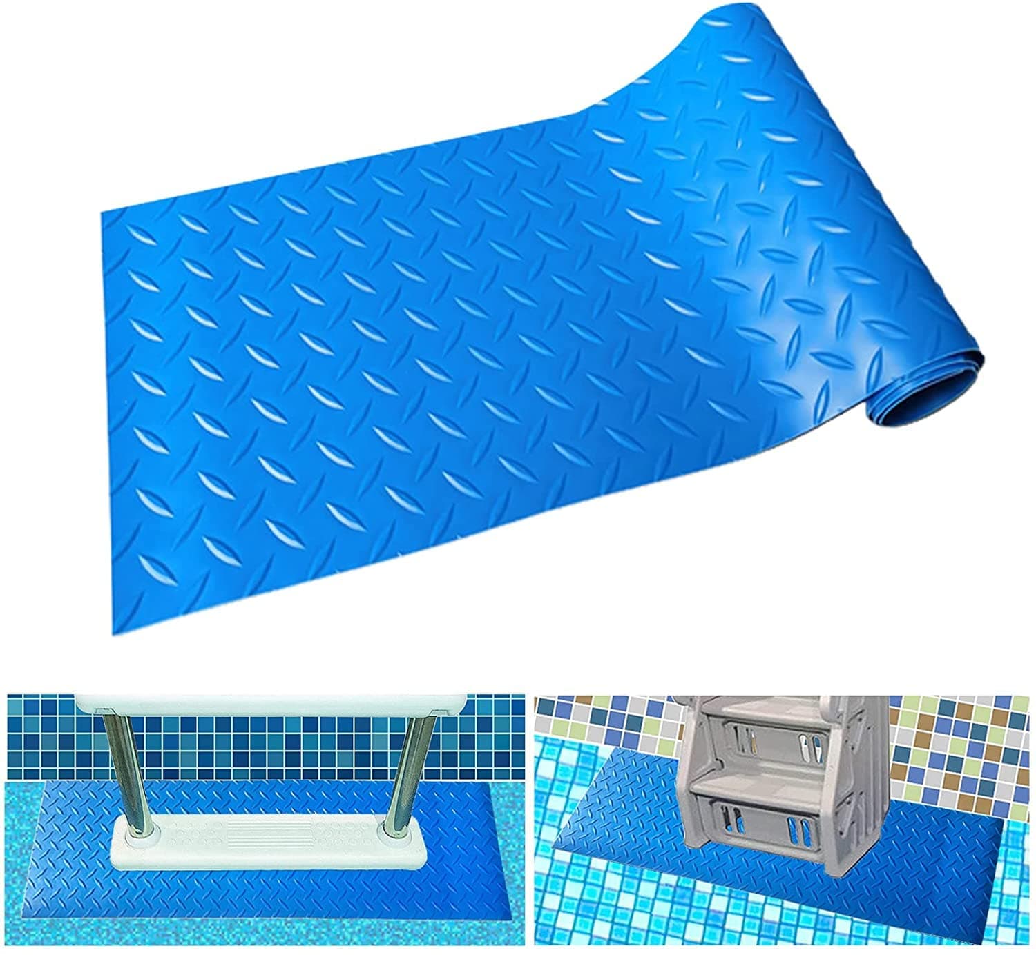 1pc Swimming Pool Ladder Mat, Protective Pool Ladder Step Pad with Non-Slip Texture, Thickened Blue Pool Step Mat for Swimming Pool Liner and Stairs Protective