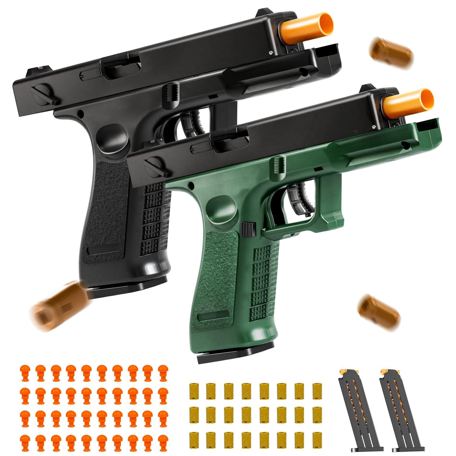 2Pack Soft Bullet Toys Gun - Semi-Automatic Handgun with Shell Ejection and Auto Rebound, Outdoor Game Toy Foam Blasters & Guns for Boys Girls Halloween Christmas Birthday Gifts (Black+Green)