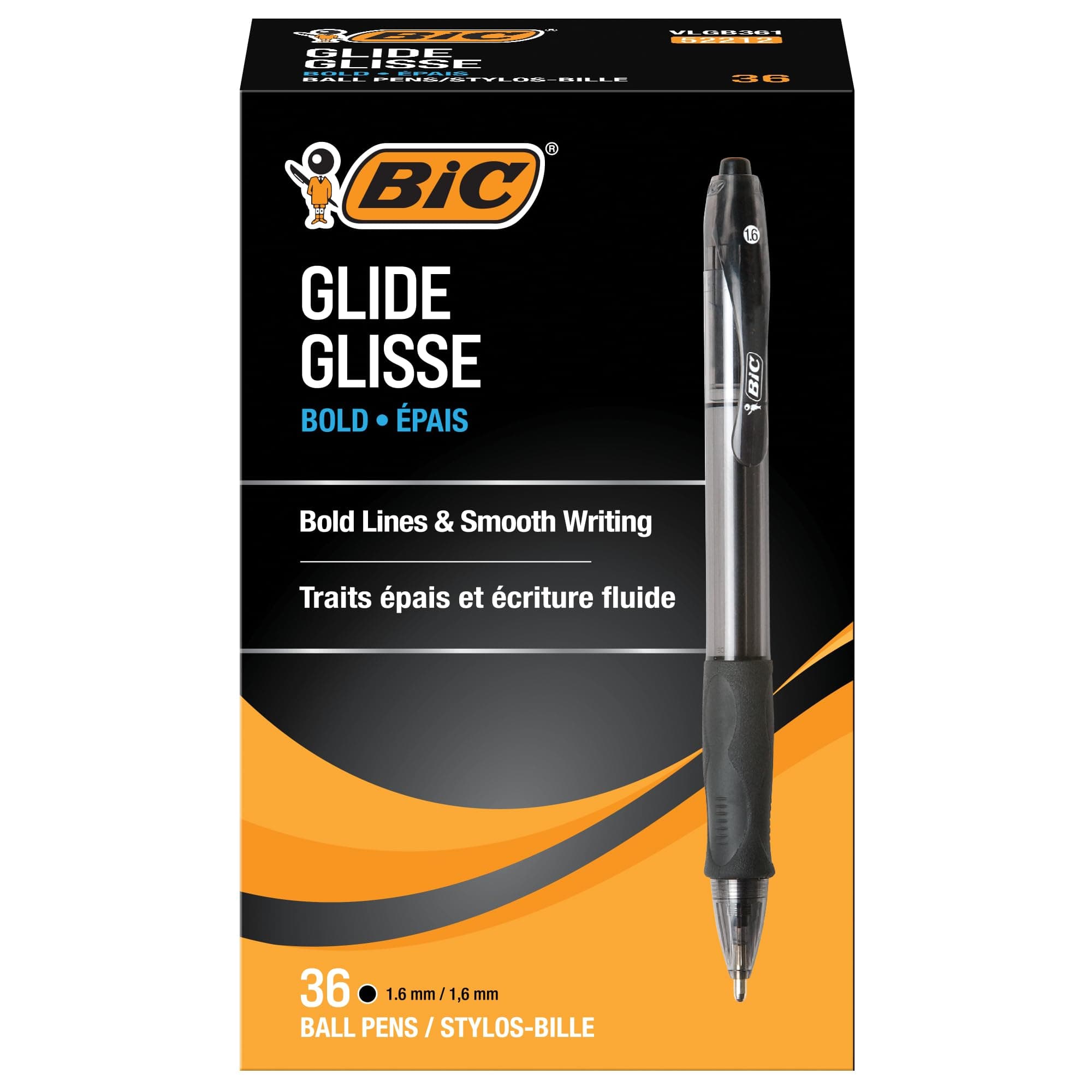 Glide Bold Black Ballpoint Pens, Bold Point (1.6mm), 36-Count Pack, Retractable Ballpoint Pens With Comfortable Full Grip