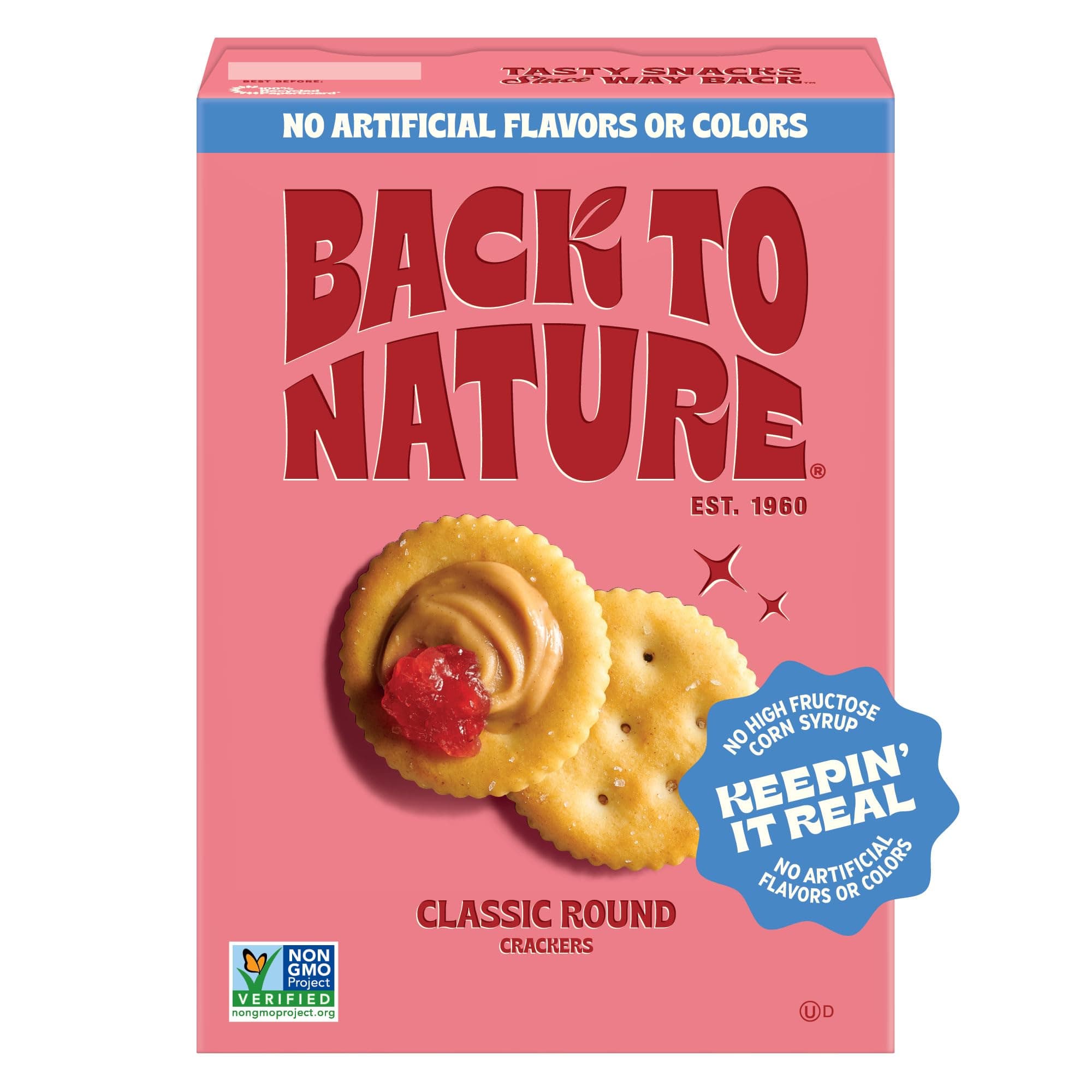Back to Nature Classic Round Crackers, Non-GMO, Vegan Friendly Snack Cracker, Made with Wheat Flour & Sea Salt, Snack Happy, 6.5 oz Box