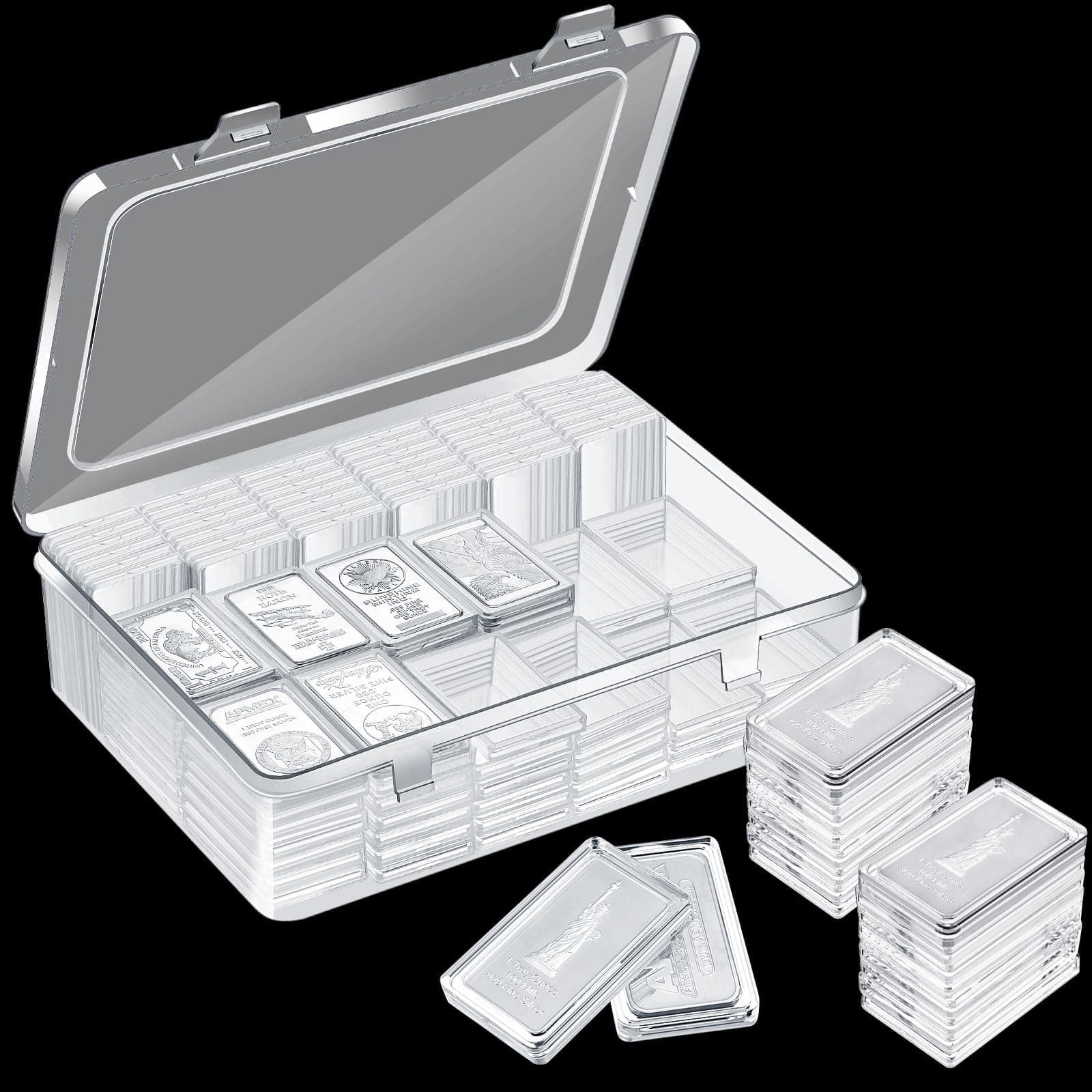 Batiyeer Silver Bar Case Silver Bar Holder Clear 1oz Silver Bar Storage Acrylic Silver Bullion Holders Silver Bar Storage Case and Plastic Storage Organizer Box for 1 oz Silver Bar (100 Pcs)