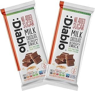 Diablo No Added Sugar Chocolate Bar – Milk Chocolate with Crispy Rice, Sweetened with Stevia, Gluten Free, Ideal for Any Occasion, Birthdays, Valentines, or Gift Hampers, 75g (Pack of 2)