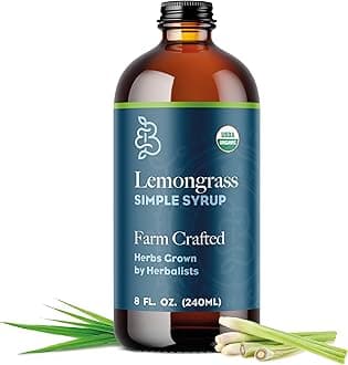 Organic Lemongrass Simple Syrup, 8 oz, Cocktail and Mocktail Mixer for Drinks, Non-Alcoholic