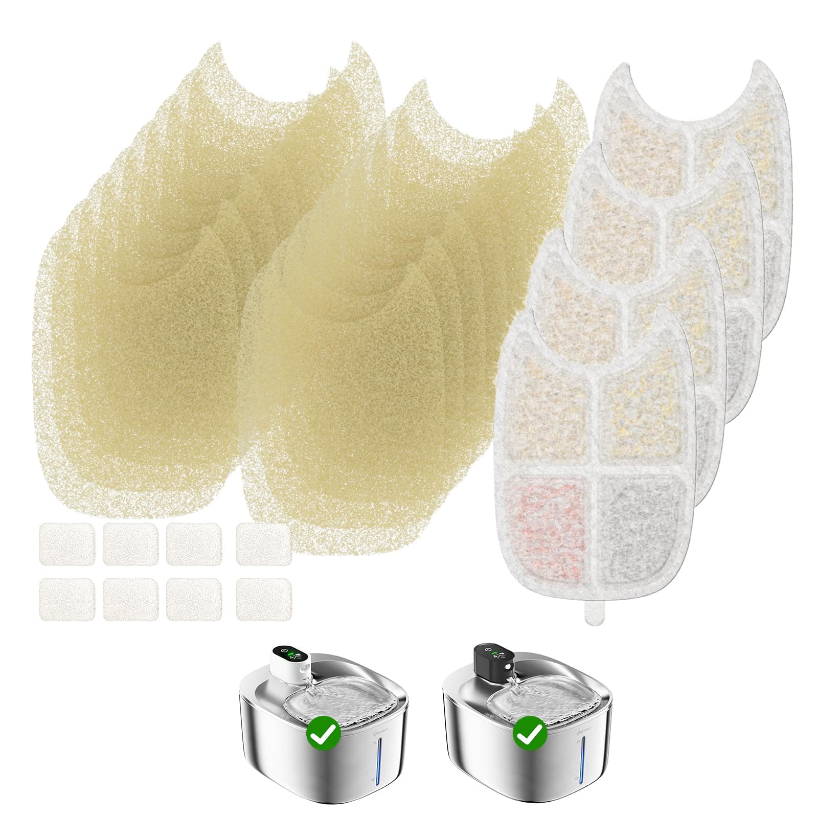 4 Pack Cat Water Fountain Filter & 16 Pack Pre-Filter Sponges for FS10pro, 6 Layer Replacement Filters for Wireless Cat Fountain Stainless Steel 135 fl oz/4L, Dog Water Fountain FS10PRO