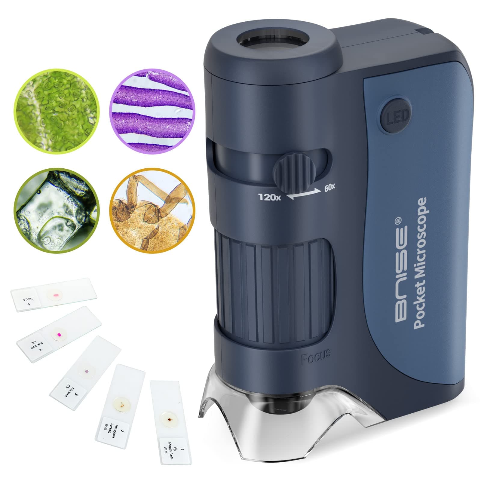 Pocket Microscope 60X-120X - Portable Handheld Microscope for Kids - Miniscope with Microscope Slides for Learning - Education Toys for Kids Age 8-12 Home School - Children's Day Gifts for Girls Boys