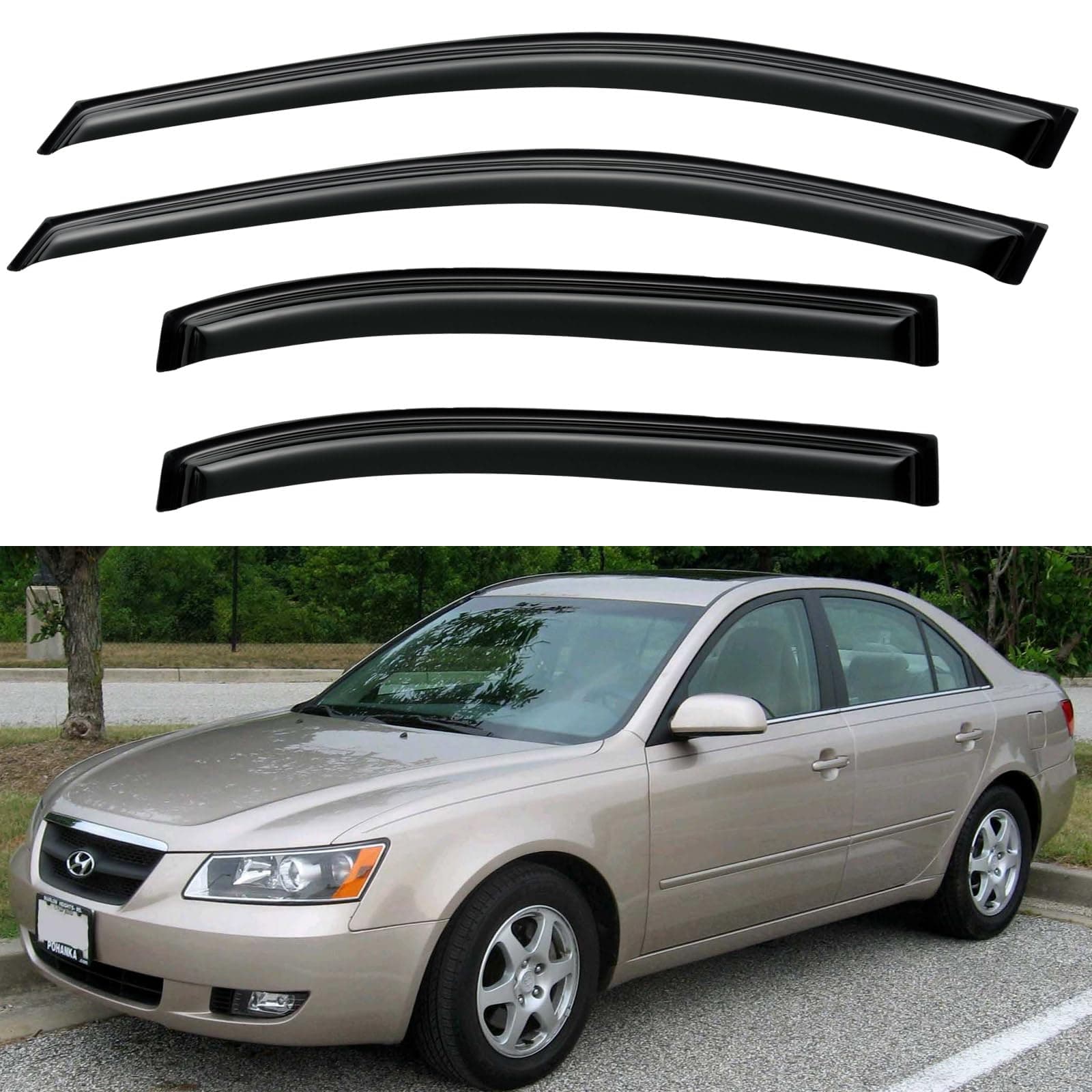 Window Visors Rain Guards Shield for 2005-2010 Hyundai Sonata, Tape-on Window Wind Deflectors Vent Shades for 05-10 Sonata