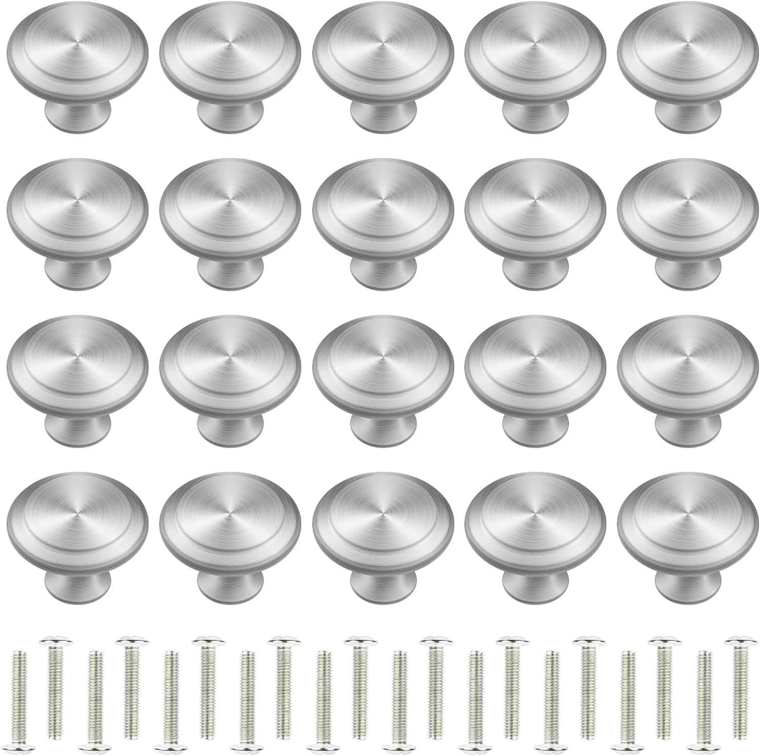 COAOD20 PCS Cabinet Knobs for Kitchen, 27mm Round Alloy Drawer Knobs, Matte Mushroom Pull Handles Cupboard Knobs with 20 Screws for Furniture Drawer Wardrobes Bathroom Dresser (Silver)