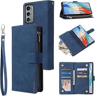LBYZCASE Phone Case for LG Wing 5G(2020),LG Wing Wallet Case,Luxury Folio Flip Leather Cover[Zipper Pocket][Wrist Strap][Kickstand ][Magnetic Closure] for LG Wing (Blue)