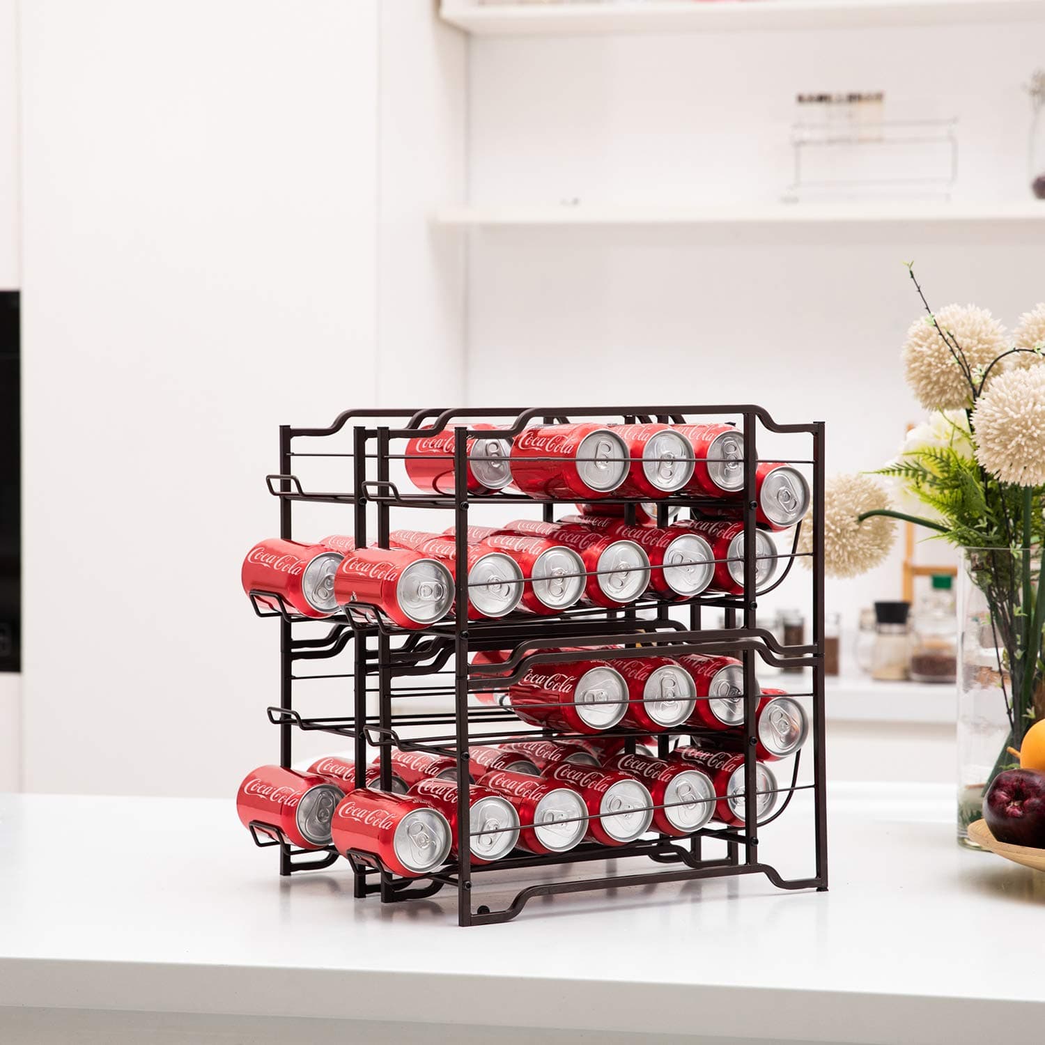 4 Pack Coke Rack, Beverage Can Dispenser Rack Stackable Soda Can Organizer for Refrigerator Pantry Cabinet Kitchen Dispenses 12 Standard Size 12 oz Soda Can Canned Food