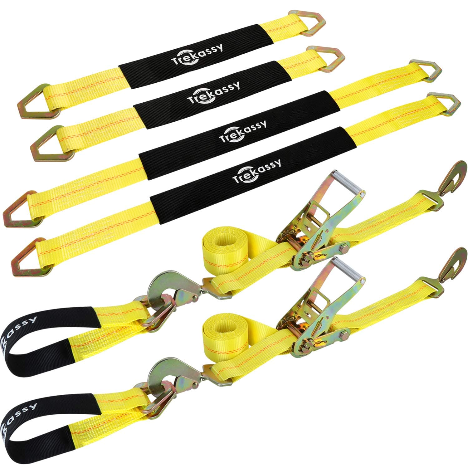 Trekassy Car Tie Down Straps for Trailers, 2 Inch x 96 Inch Heavy Duty Car Hauler Ratchet Straps, 4 Pack Axle Straps, 10,000lbs Break Strength