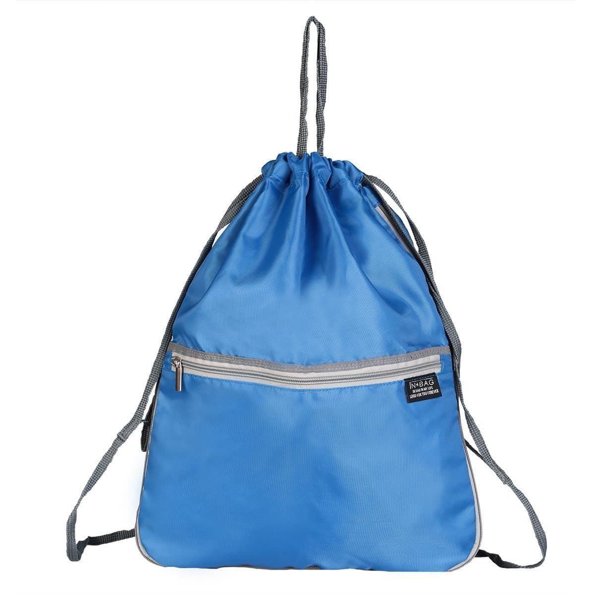 Drawstring Backpack with Outside-Inside-Side Pockets, Drawstring Gym Bag Sackpack, Nylon Training Gymsack Travel Daypack Sports Bags, Black