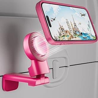 MiiKARE Travel Essentials Magnetic Airplane Phone Holder, Universal Handsfree Phone Mount for Flying with 360 Degree Rotation, Travel Must Haves Phone Stand for Desk, Tray Table, BarbiePink