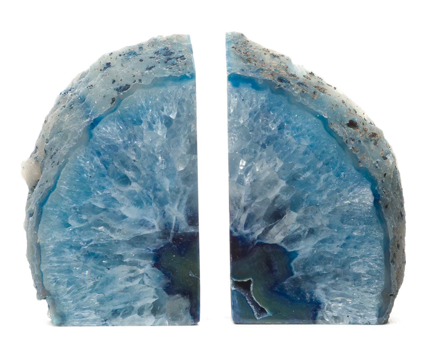 Agate Geode Bookends (Blue 2-3.5 lbs) Natural Stone Bookend for Holding Books, iPads, and Kindles