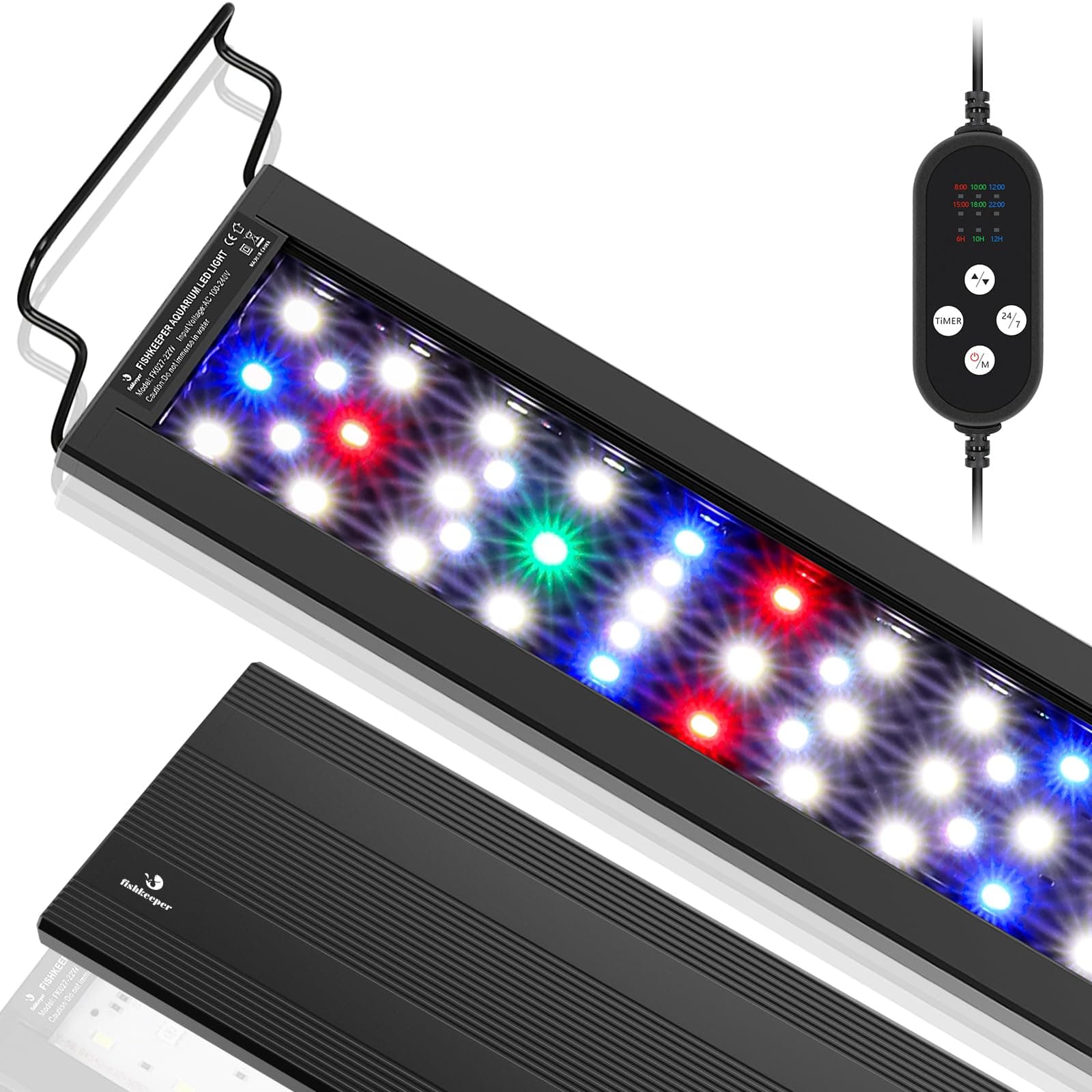 24/7 Mode LED Aquarium Light - Sunrise/Daylight/Moonlight Mode and DIY Mode Full Spectrum Fish Tank Light with Timer Auto On/Off, Dimmable 8 Colors Lighting for 24-30IN Fish Tank