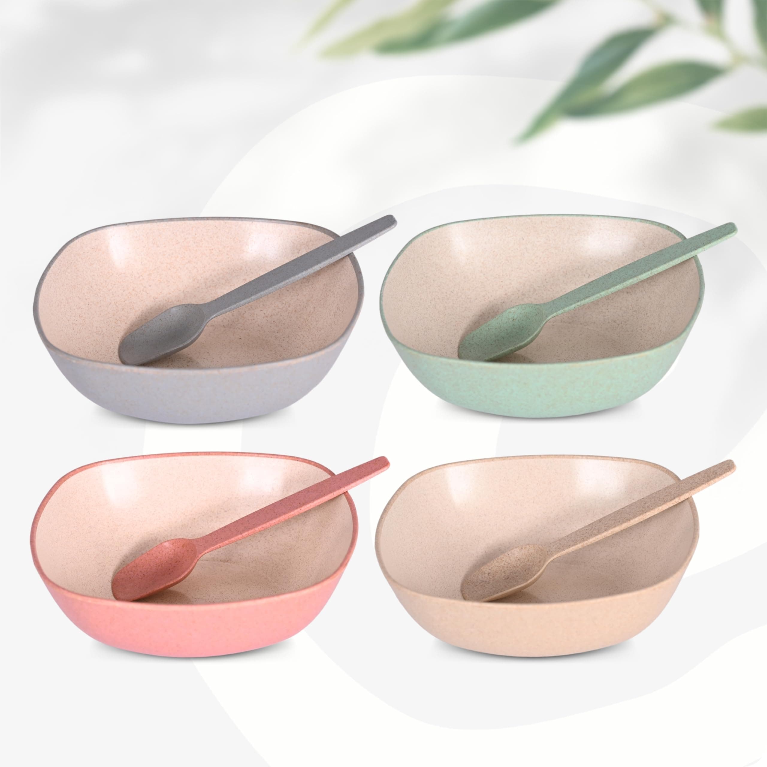- Eha Set of 4 Earth-Friendly Multipurpose Bowls for Kitchen with Spoons | 750 ml | Made with Rice Husk Biocomposite| Microwave Safe Bowl | for Hot & Cold Serving Bowl Set | Multicolor
