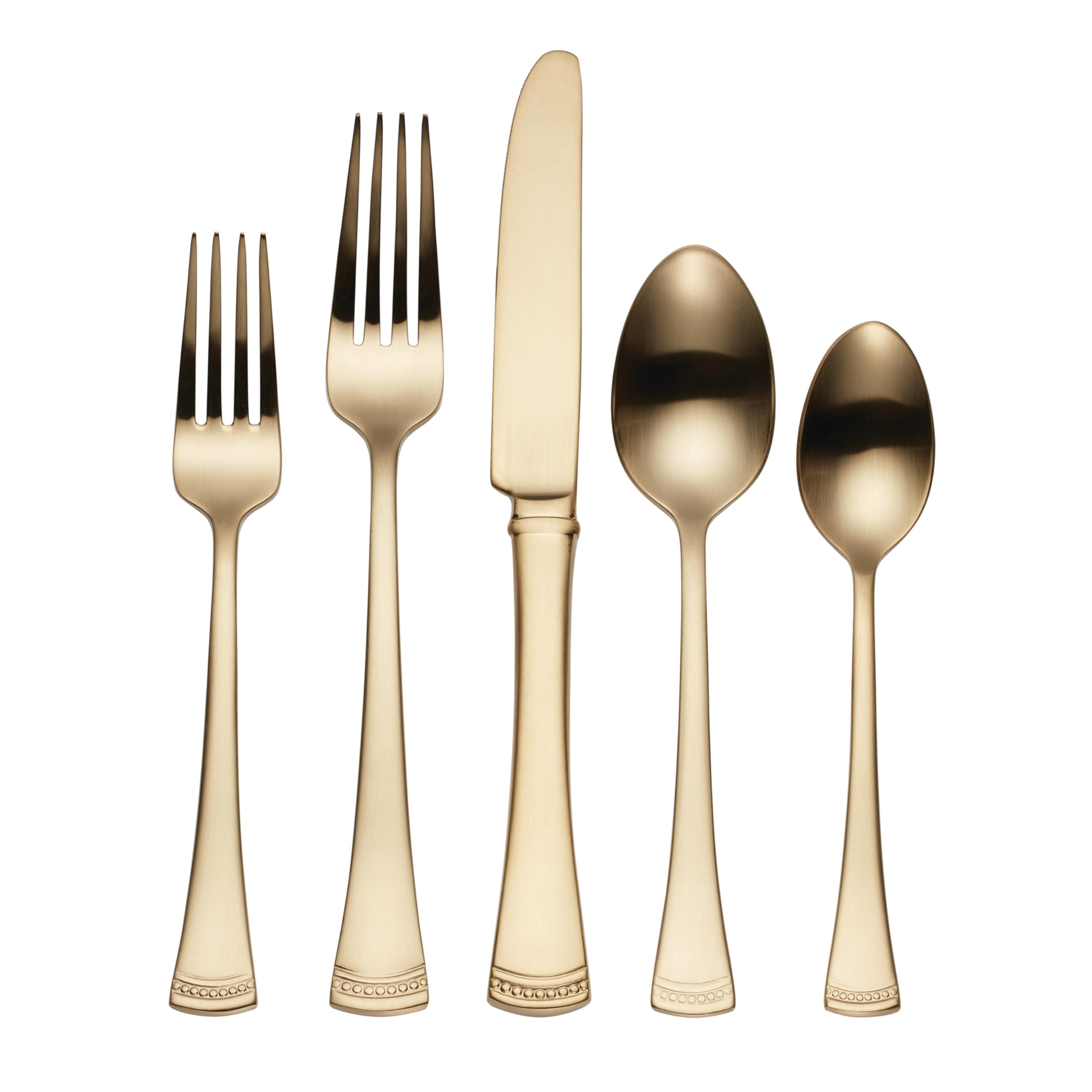 Lenox Silverware Set For 12, Portola Gold 20-Piece Flatware Set, Service For 4, Dishwasher Safe 18/10 Stainless Steel Silverware, Elegant Gold Satin Finish, Knives Spoons and Forks (Golden 20 Piece)