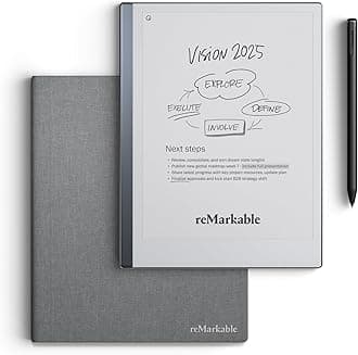 reMarkable 2 Bundle - Polymer Weave Folio | 10.3'' reMarkable 2 Paper Tablet, Marker Plus Pen With Built-in Eraser and Book Folio Case in Gray Polymer Weave