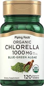 Piping Rock Chlorella | 1000mg | 120 Tablets | Blue-Green Algae | Broken Cell Wall Organic | Non-GMO, Gluten Free Supplement