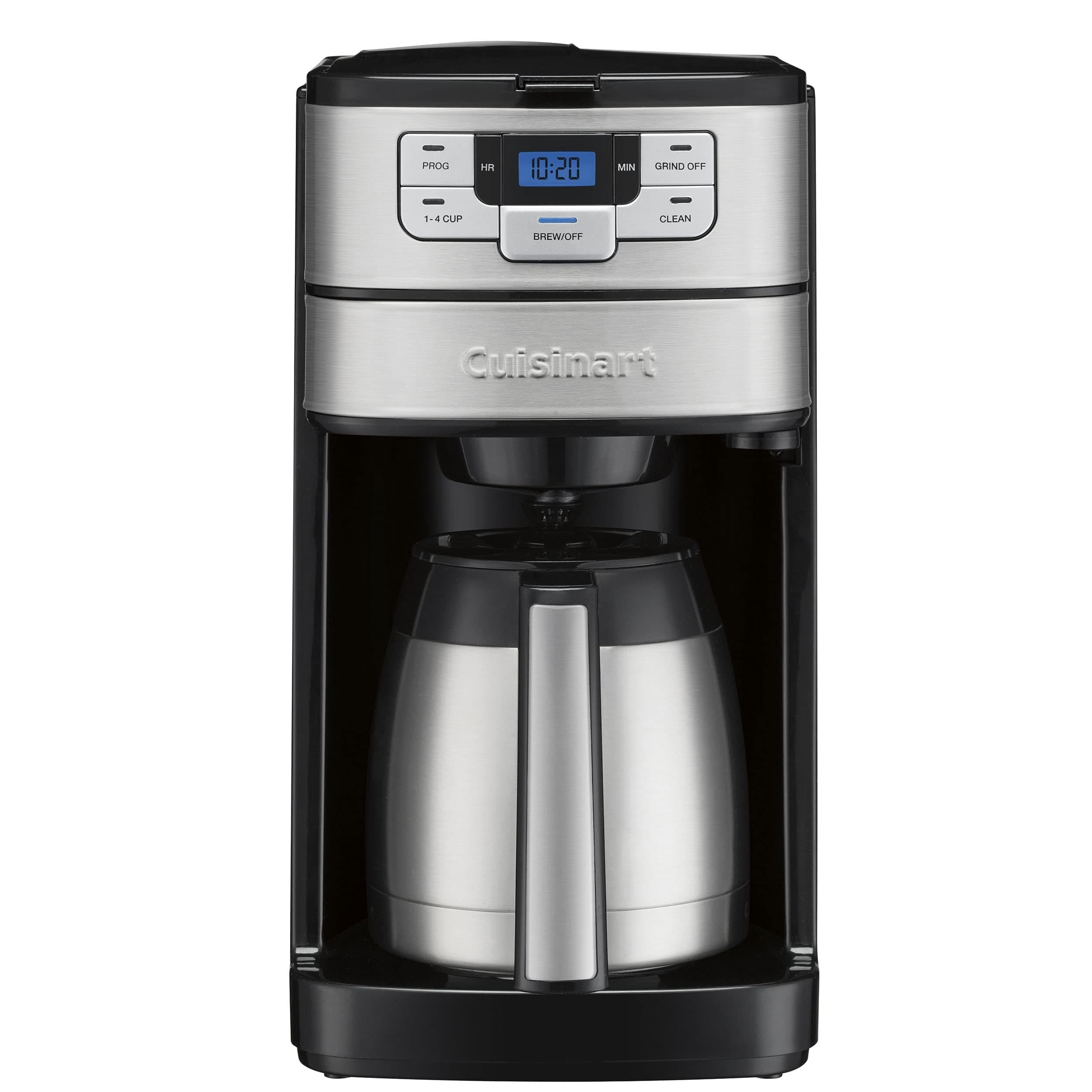 Cuisinart Automatic Grind & Brew 10-Cup Coffee Maker with Blade Grinder, Programmable Coffee Machine Glass Carafe with 1-4 Cup Setting, Brew Pause, Grind-Off Option, DGB-450NAS, Black/Stainless Steel