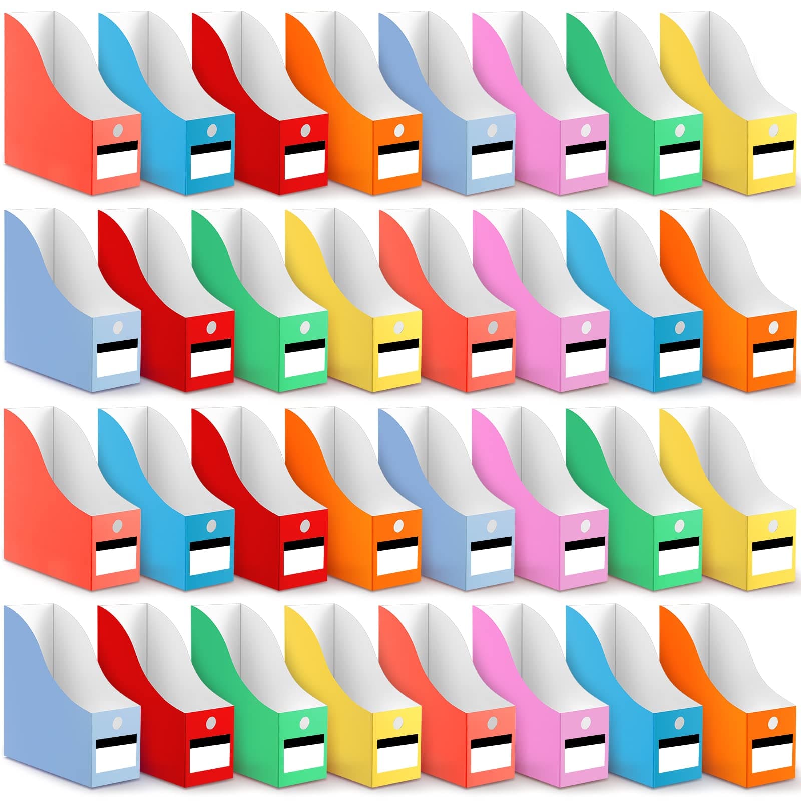 Jutom 32 Pcs Magazine File Holder Set Including Colored Foldable Desk File Holder Organizer White Label Stickers Cat Pen Cardboard Magazine Storage Box for Document School Office(Solid,Classic)
