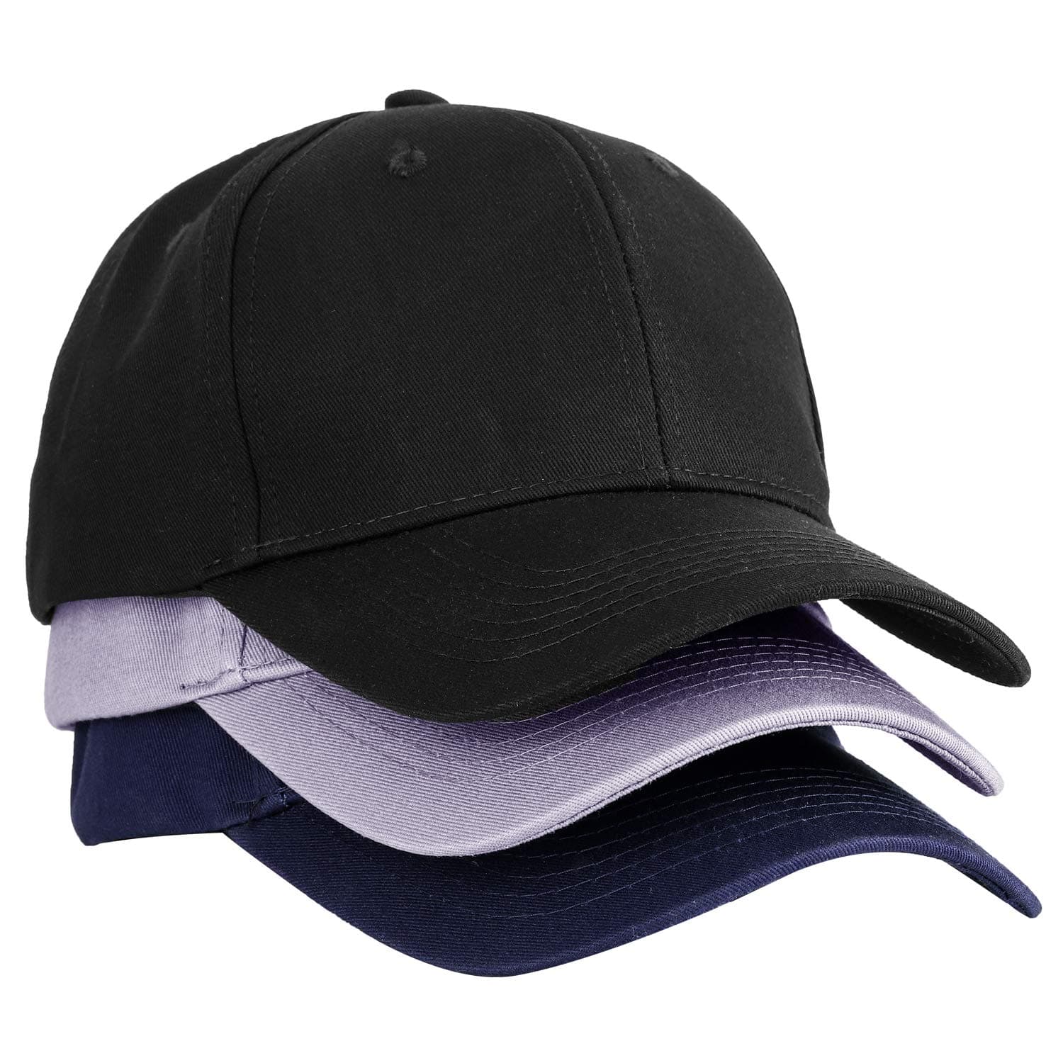 MEINICY3PCS Plain Structured Baseball Cap, Cotton Dad Hat Fits Men Women, Adjustable Low Profile