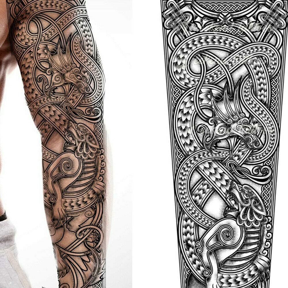Full arm dragon sleeve temporary tattoo