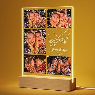 Personalized Valentines Gifts for Him Her, Customized Anniversary Acrylic Gifts for Women Men Boyfriend Girlfriend Couple, Custom Picture Frame with LED for Wife Husband on Valentines Day