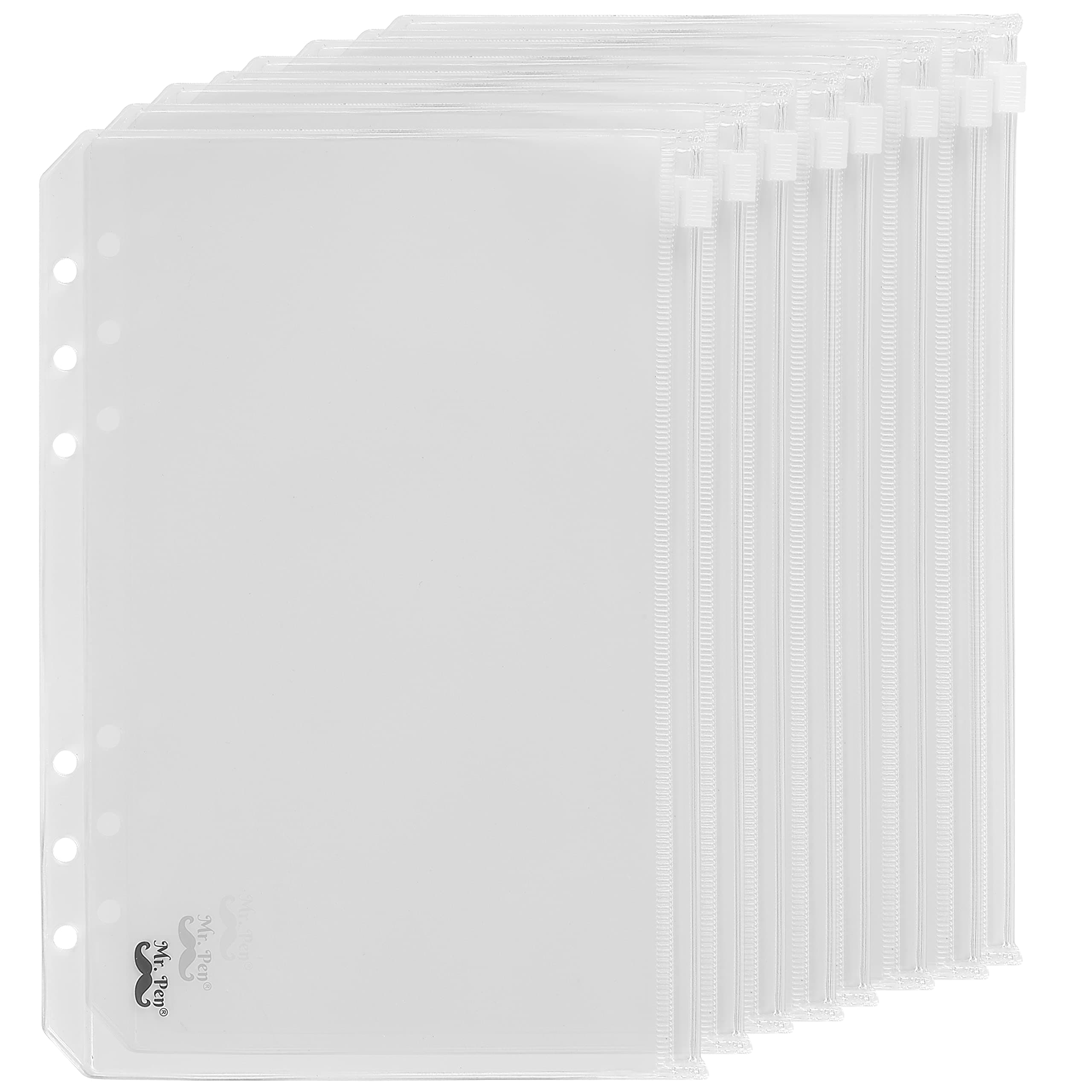 Mr. PenA5 Binder Pockets, 6 Holes, 8 pcs, Plastic Envelopes with Zipper, Clear Money Envelopes for Cash, Binder Zipper Pouch, Cash Envelope Binder, Money Organizer, Clear Zipper Pouches.