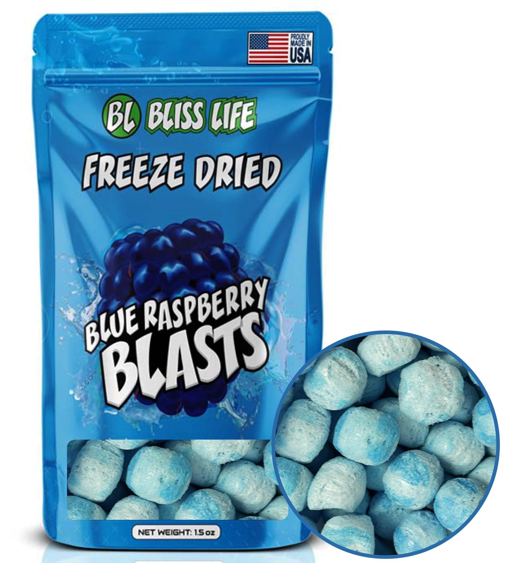 Blue Raspberry Blast Freeze Dried Berry Fruit Candy from TikTok, ASMR Crunchy Candy, Spicy Sweet and Sour Kids Snacks, Unique Novelty Snack for Kids 1.5oz