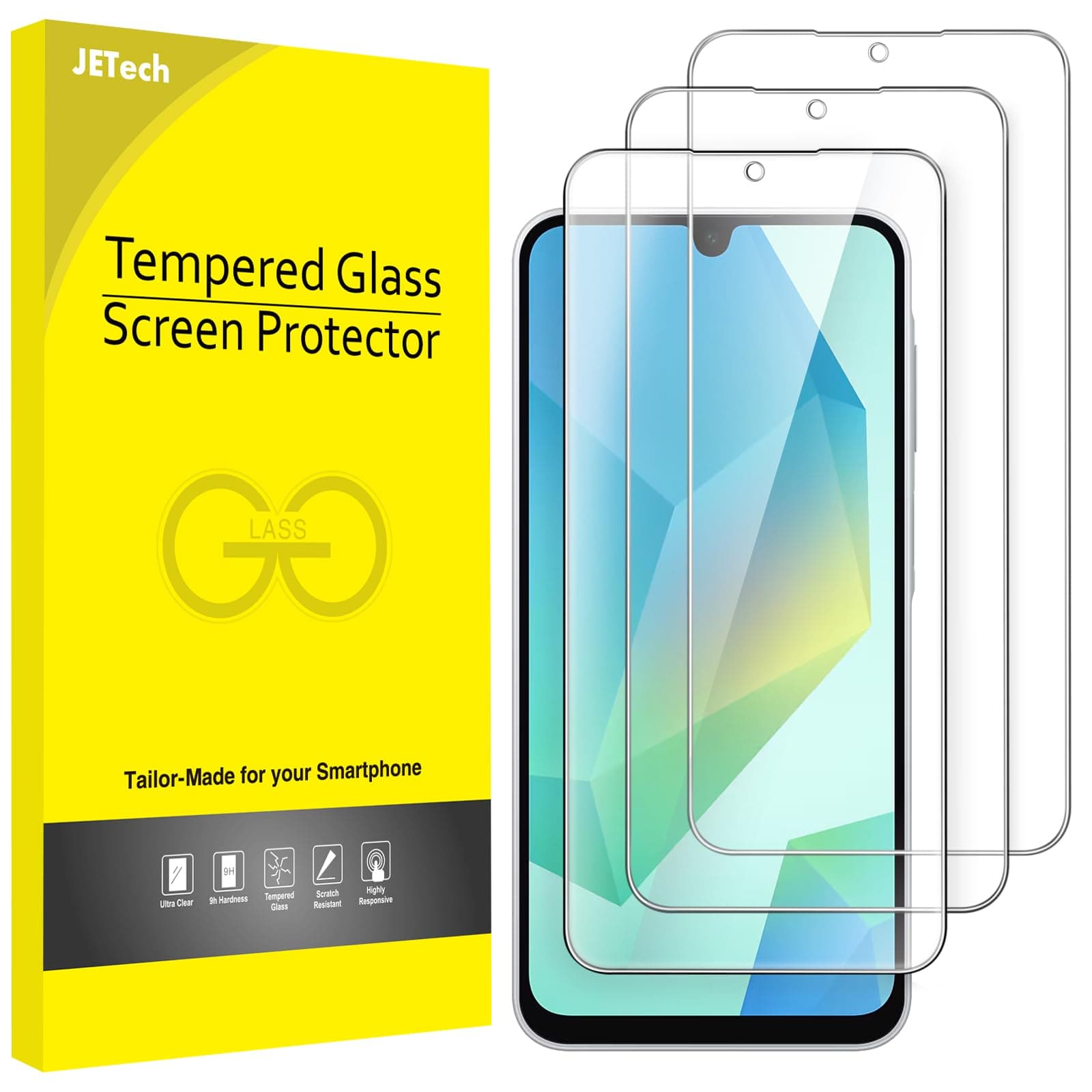 JETech Screen Protector for Samsung Galaxy A16 5G / 4G 6.7-Inch, 9H Tempered Glass Film, Anti-Scratch, HD Clear, 3-Pack