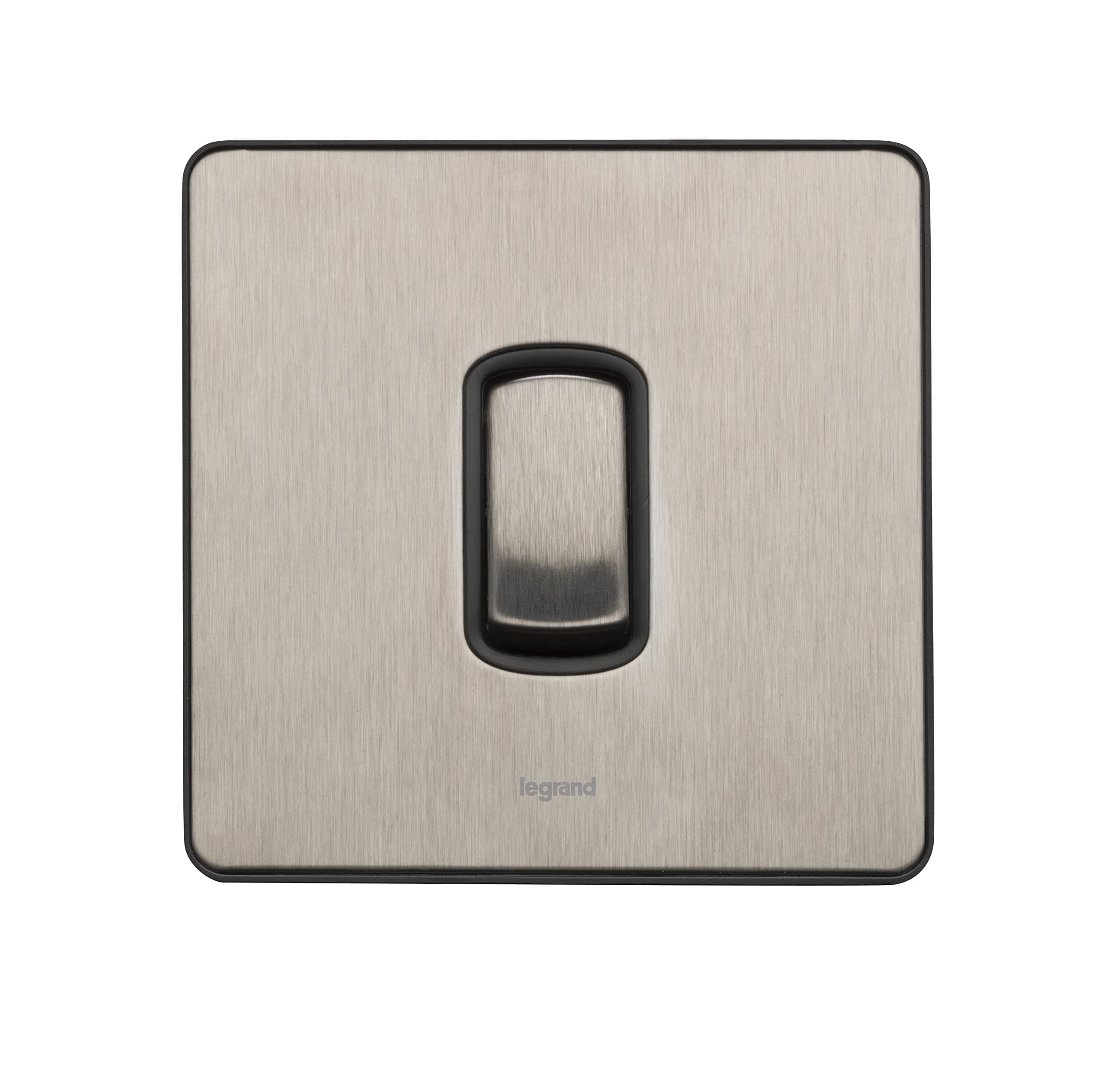 Legrand Synergy Sleek Design 832001 single pole plate switch, 1 gang 2 way, 10 AX, 250 V AC, brushed stainless steel
