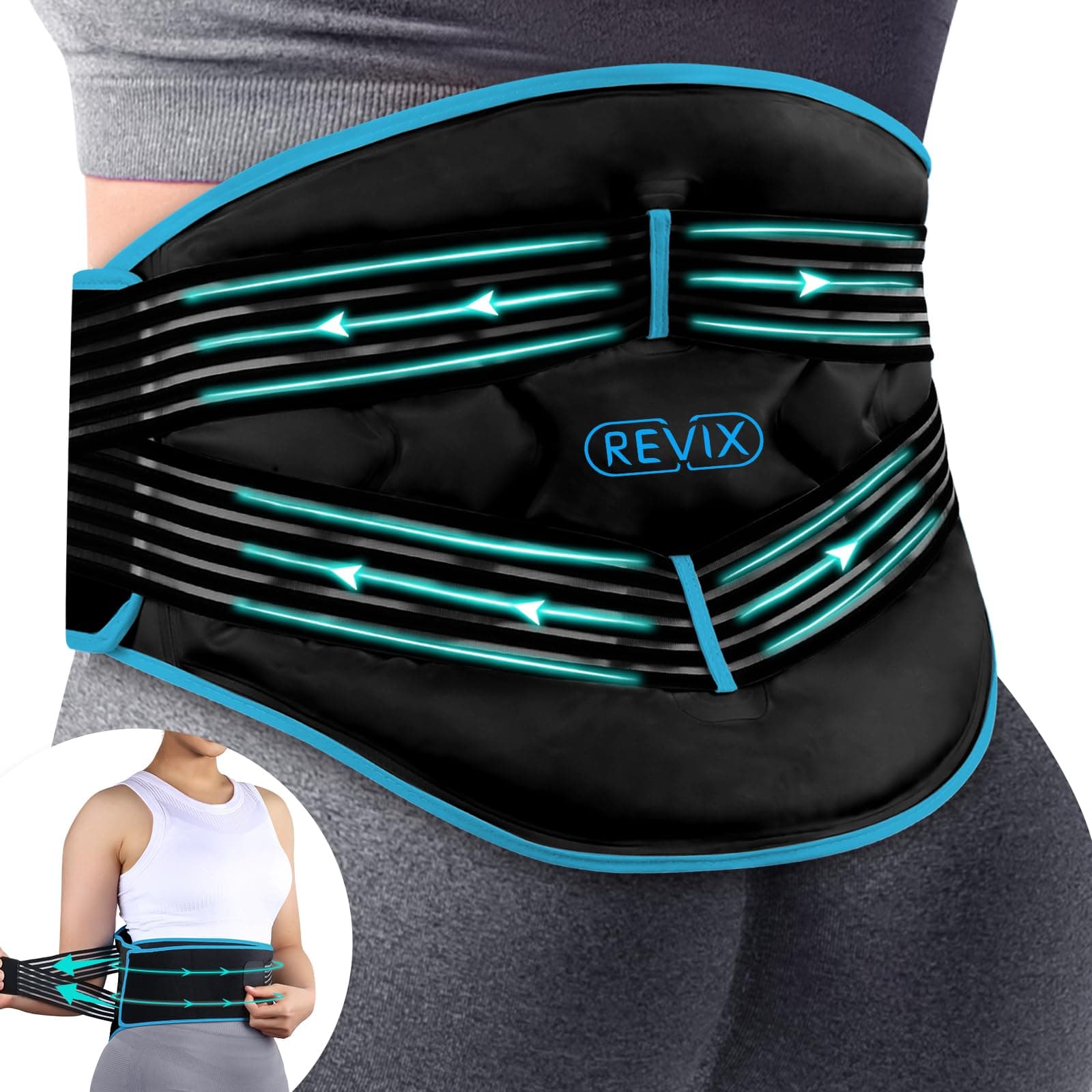 Compression Ice Pack for Back, Reusable Lower Back Ice Pack with Dual Support Belts, Wearable Snug-Fit Cold Therapy Lumbar Brace for Lower Back, Sciatic Nerve, Muscle Relaxation