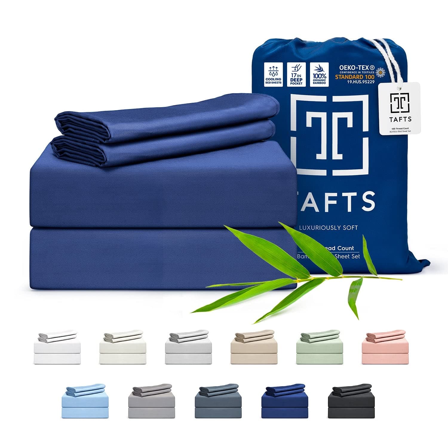 Tafts King Sheets Set, Pure 100% Viscose derived from Bamboo Bed Sheets Set, Luxuriously Soft, Silky, Cooling Sheets, Double Stitched, Lifetime Quality Promise (Navy)OEKO-TEX STANDARD 100