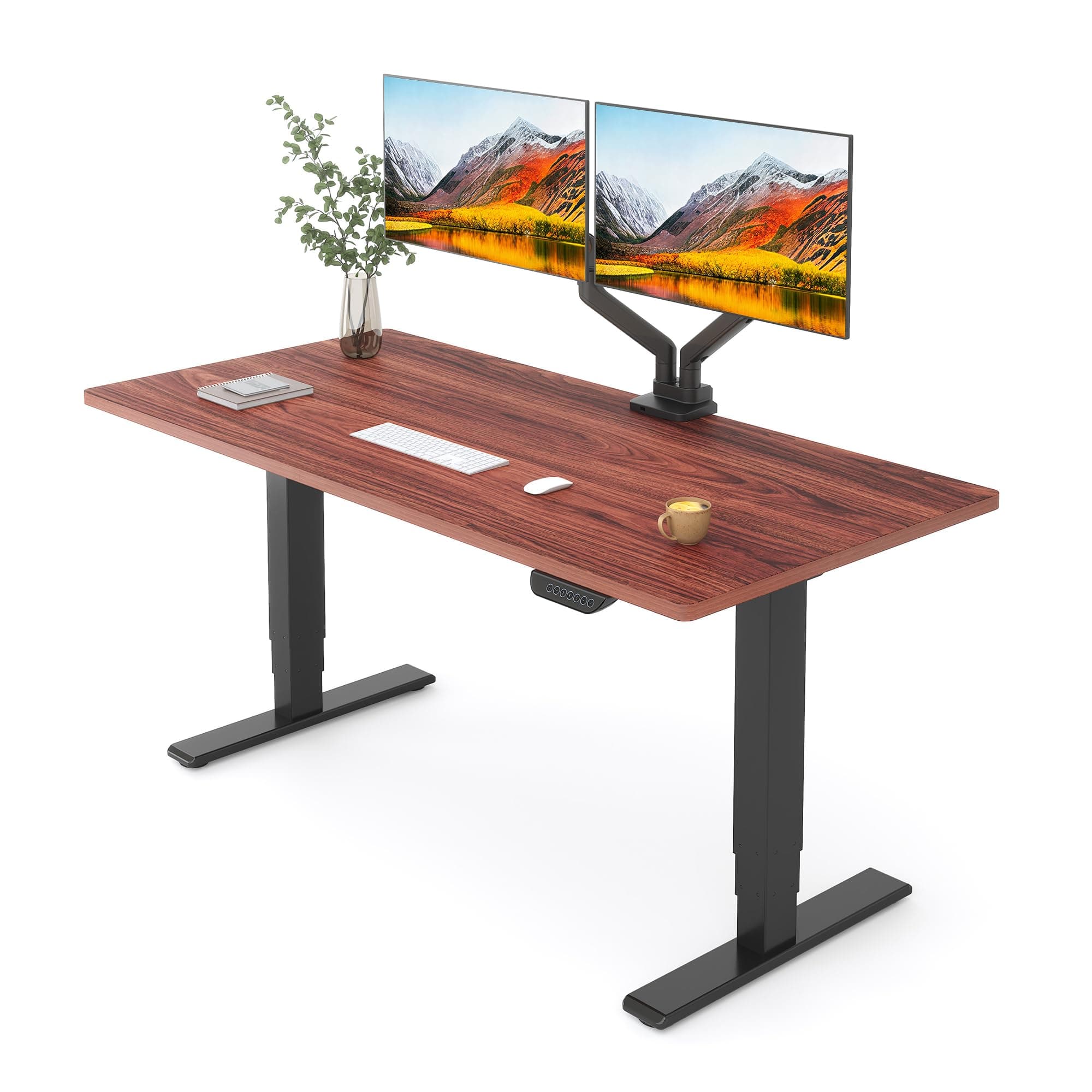 FLEXISPOT E6 MAX Dual Motor 55x28 Inch 3-Stage Heavy Duty Standing Desk, 330lbs Weight Capacity, Height Adjustable Desk w/Cable Management & Wheels (Seamless Mahogany Desktop + Black Frame)