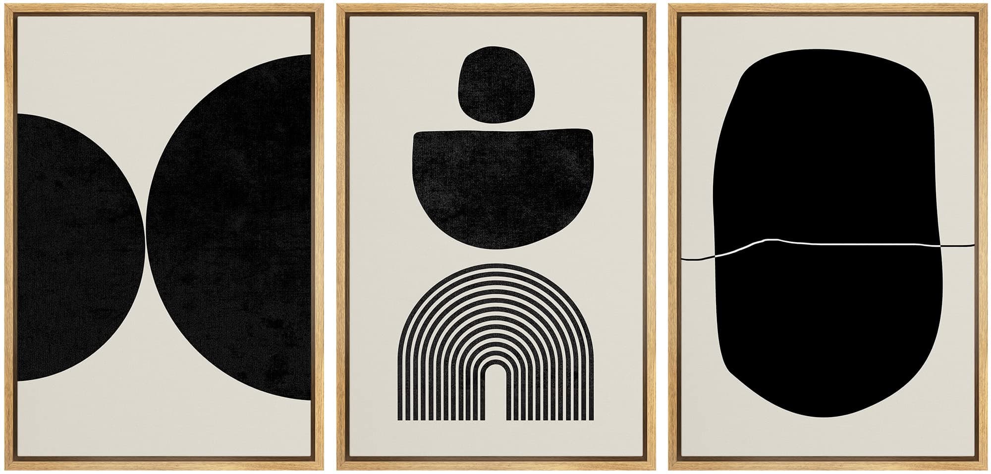 SIGNLEADER Framed Canvas Print Wall Art Set Array of Circles and Semi-Circles Abstract Shapes Illustrations Modern Art Minimalist Black and White for Living Room, Bedroom, Office - 24"x36"x3 NATURAL