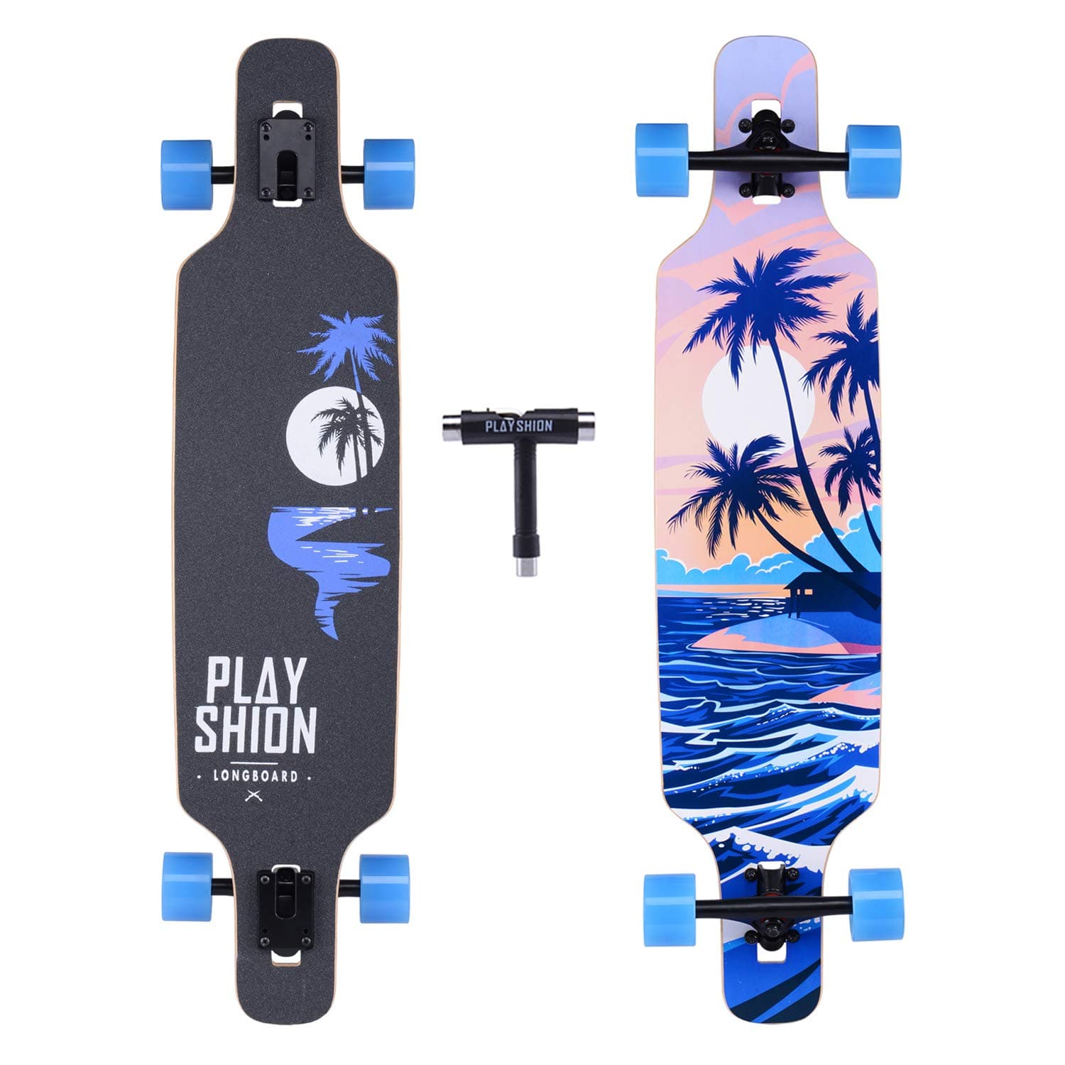 Playshion Drop Through Freestyle Longboard Skateboard Cruiser