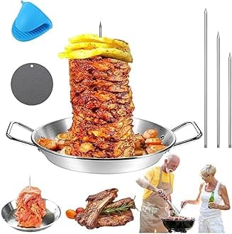 Gyro Pan with Skewer, Gyro Cooking Plate, Vertical Gyro Pan Skewer, Vertical Skewer Pan for Oven, Gyro Meat Pan Vertical Skewer, Stainless Steel Vertical Skewer Pan, Shawarma Skewer Stand (B,13in)