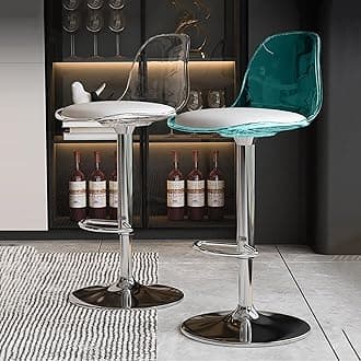 Acrylic Swivel Barstools Set of 2, PU Leather Seat with Clear Back, Armless Hydraulic Kitchen Counter Height Bar Stools,for Kitchen,Restaurant,Bar (Color : Clear+Blue)