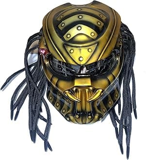 Motorcycle Helmet, Creative Predator Motorcycle Locomotive Full Face Helmet with Led Warning Lights and HD Anti-Fog Lenses for Outdoor Riding Or Club Parties, DOT Certified,Gold a,XXL