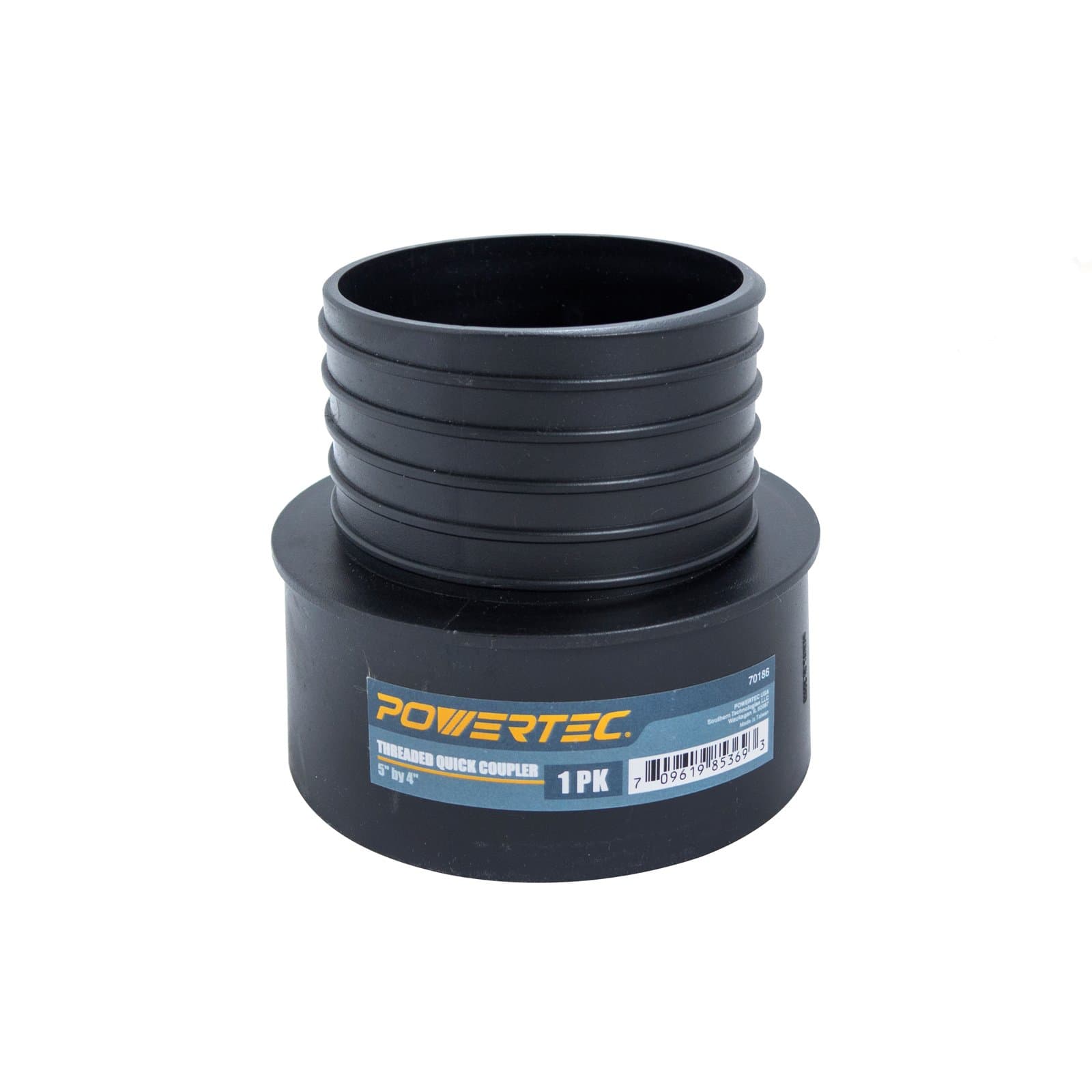 POWERTEC 70186 Threaded Dust Collection Quick Coupler Adapter, 5 x 4", Black