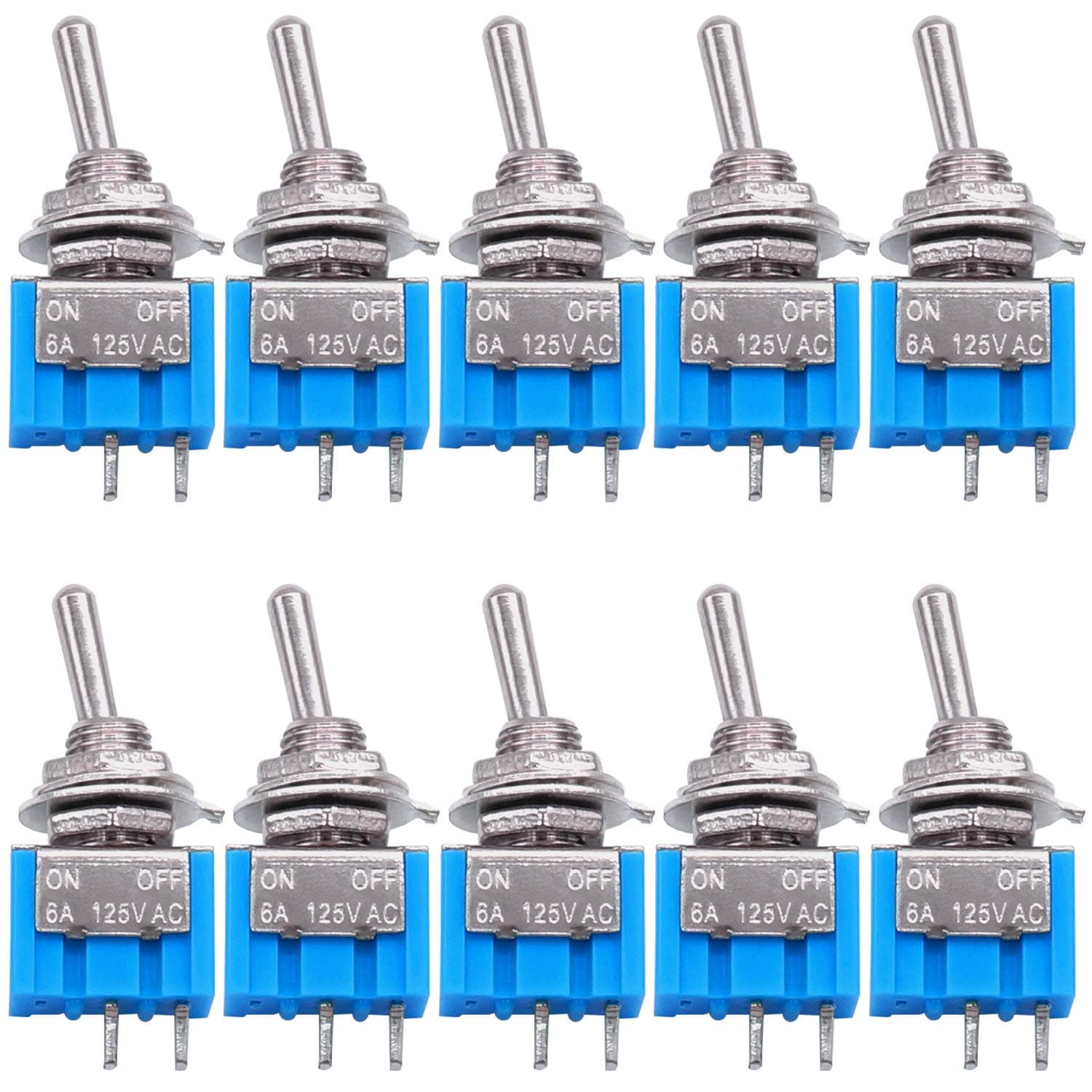 Taiss 10PCS SPST Mini Toggle Switch 2 Pin 2 Position ON/Off Miniature Toggle Switch 6A 125V MTS-101