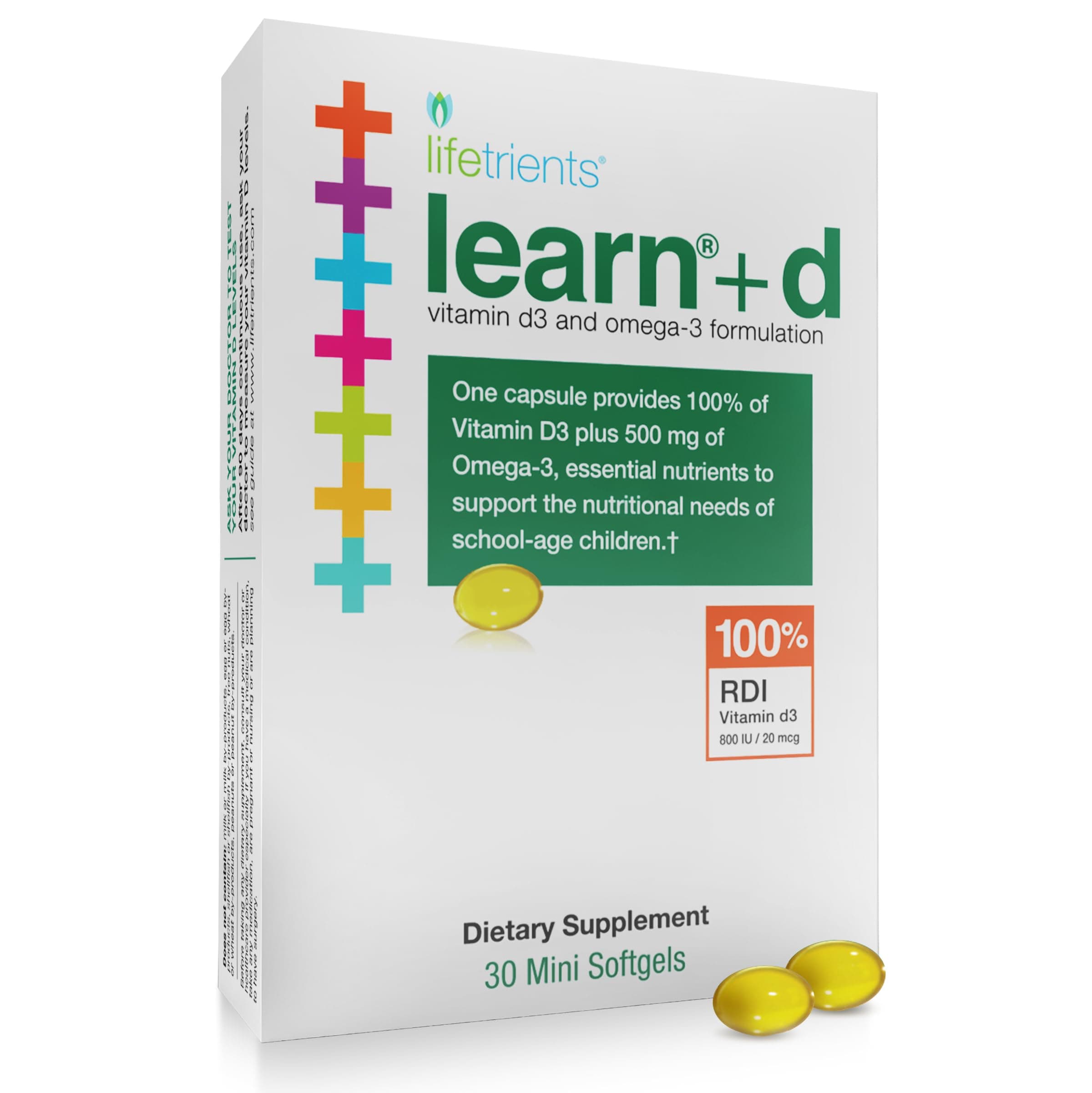 Learn+D - Vitamin D3, Omega 3 Formulation - 30 Mini Softgels