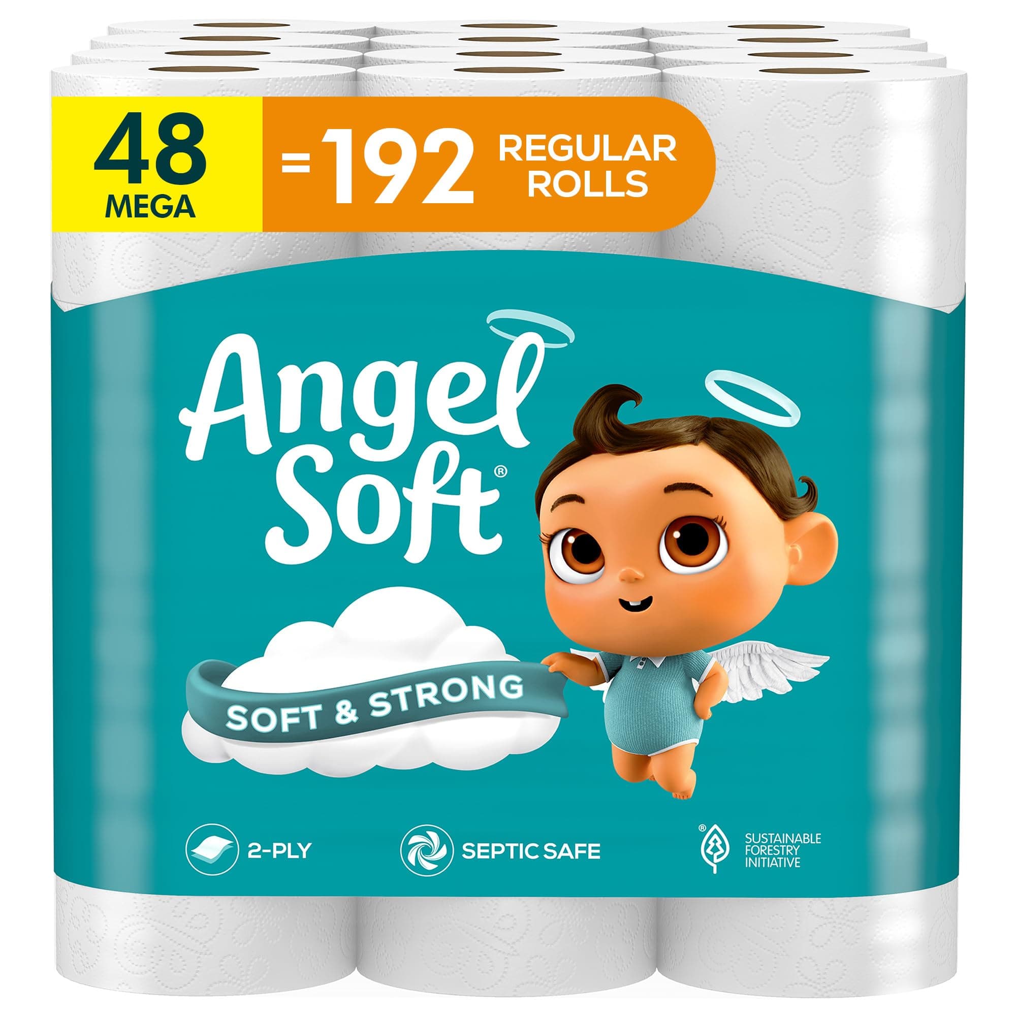 - Toilet Paper, 48 Mega Rolls = 192 Regular Rolls, Soft and Strong Toilet Tissue