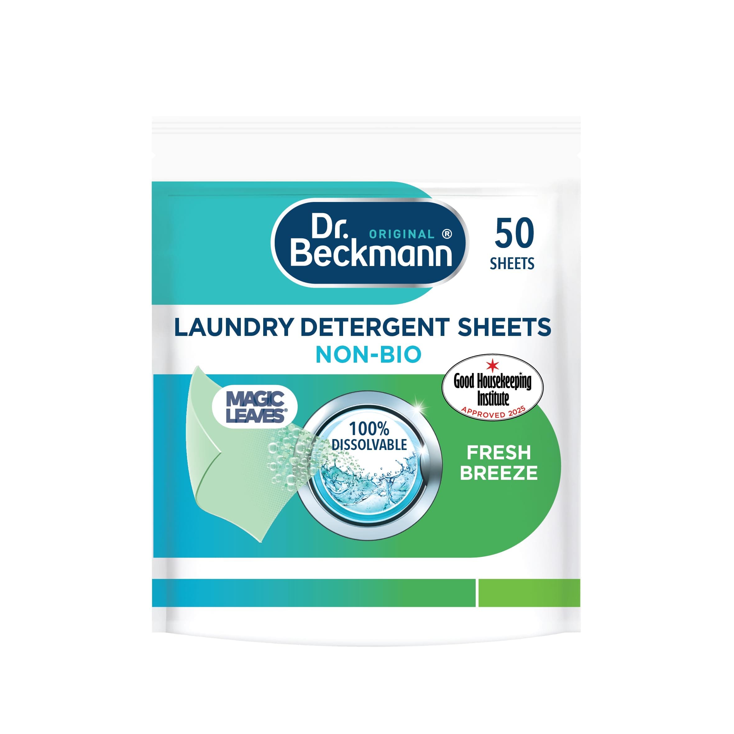 Dr. Beckmann Laundry Detergent Sheets NON-BIO | SPRING FRESH |MAGIC LEAVES | Pre-dosed | 50 sheets