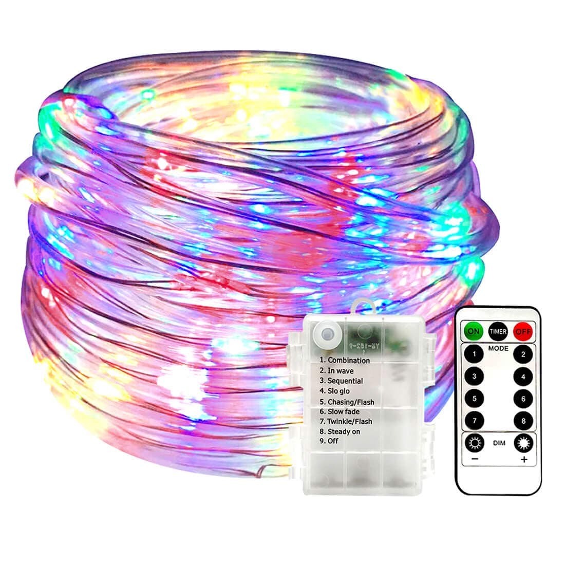 SEMILITS LED Rope Lights 33ft Battery Operated String Lights 8 Mode Waterproof with Remote Timer Fairy Lights for Room Girls Bedroom Easter Party Christmas Decorations Multicolor