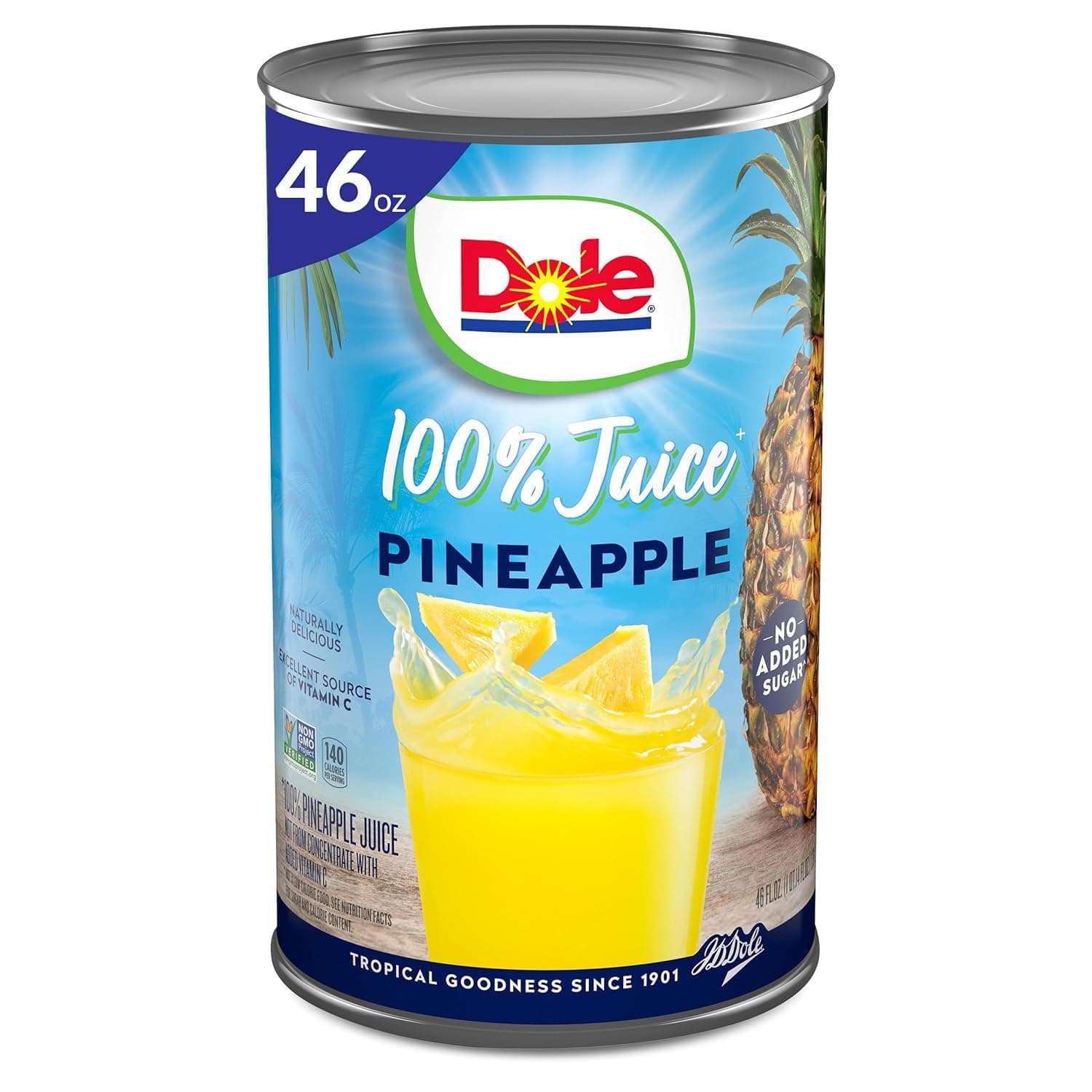 100% Pineapple Juice, No Added Sugar, Excellent Source of Vitamin C, 100% Fruit Juice, 46 Fl Oz Can, Packaging May Vary