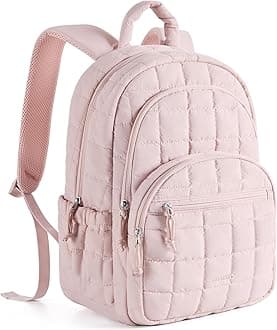 College Laptop Backpack, Travel Backpack for Women, Quilted Casual Daypack, Water-Resistant Bookbag for 15.6 Inch Laptop, Pink