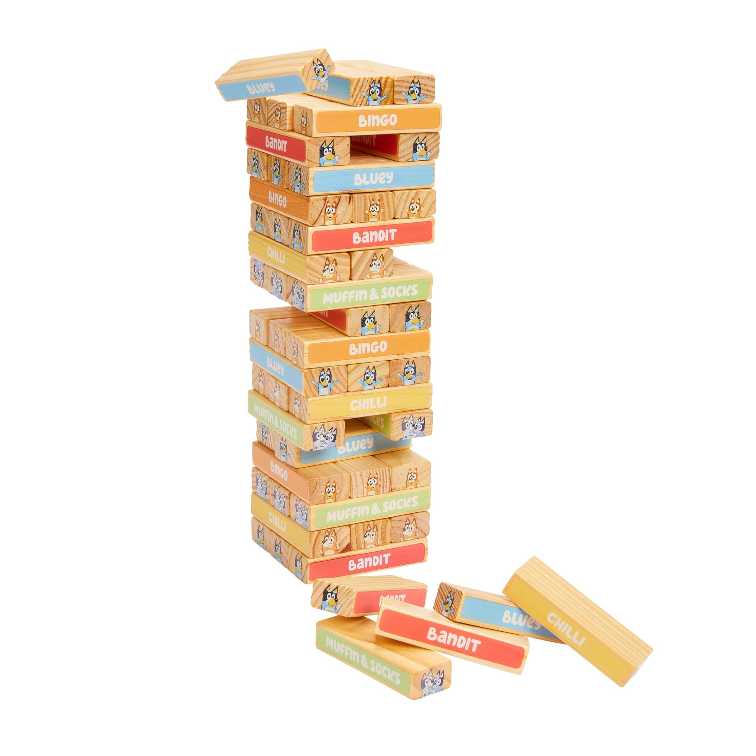 8th Wonder Stackable Tumbling Tower Game, Robust Wooden Stacking Game with 54 Illustrated Colored Blocks, Fun Balancing Toy for Kids Ages 3+