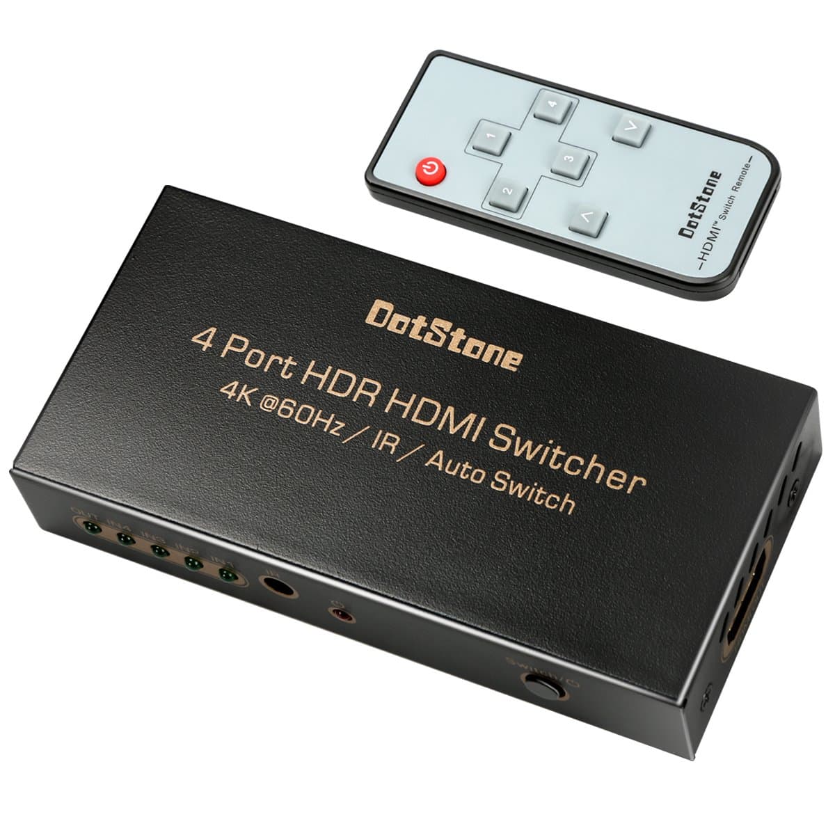 HDMI Switch HDMI 2.0 Switcher Auto 4 In 1 Out with IR Remote HDMI Splitter Support Ultra HD 4Kx2K@60Hz HDR 3D 1080p HDCP 2.2 Pass-through for XBox PS4 Blu-Ray Player Roku Amazon Fire Stick By DotStone